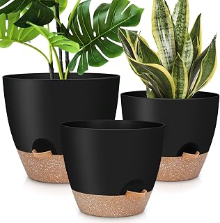 AFamilyofGardenLovers 12" 10" 9" Self-Watering Plant Pots, 3-Pack Large Black Flower Planters with Mesh Drainage for Indoor Outdoor Gardens