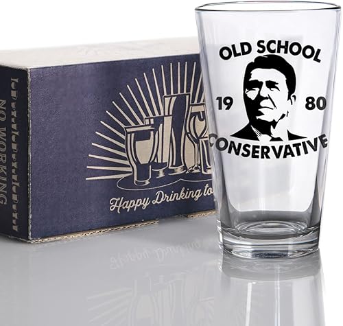 Miniatura 3 de Old School Conservative Ronald Reagann  Vaso de cerveza de 16 onzas  Clase de mezcla de cócteles divertidos  Taza de cerveza navideña  Bebidas frías