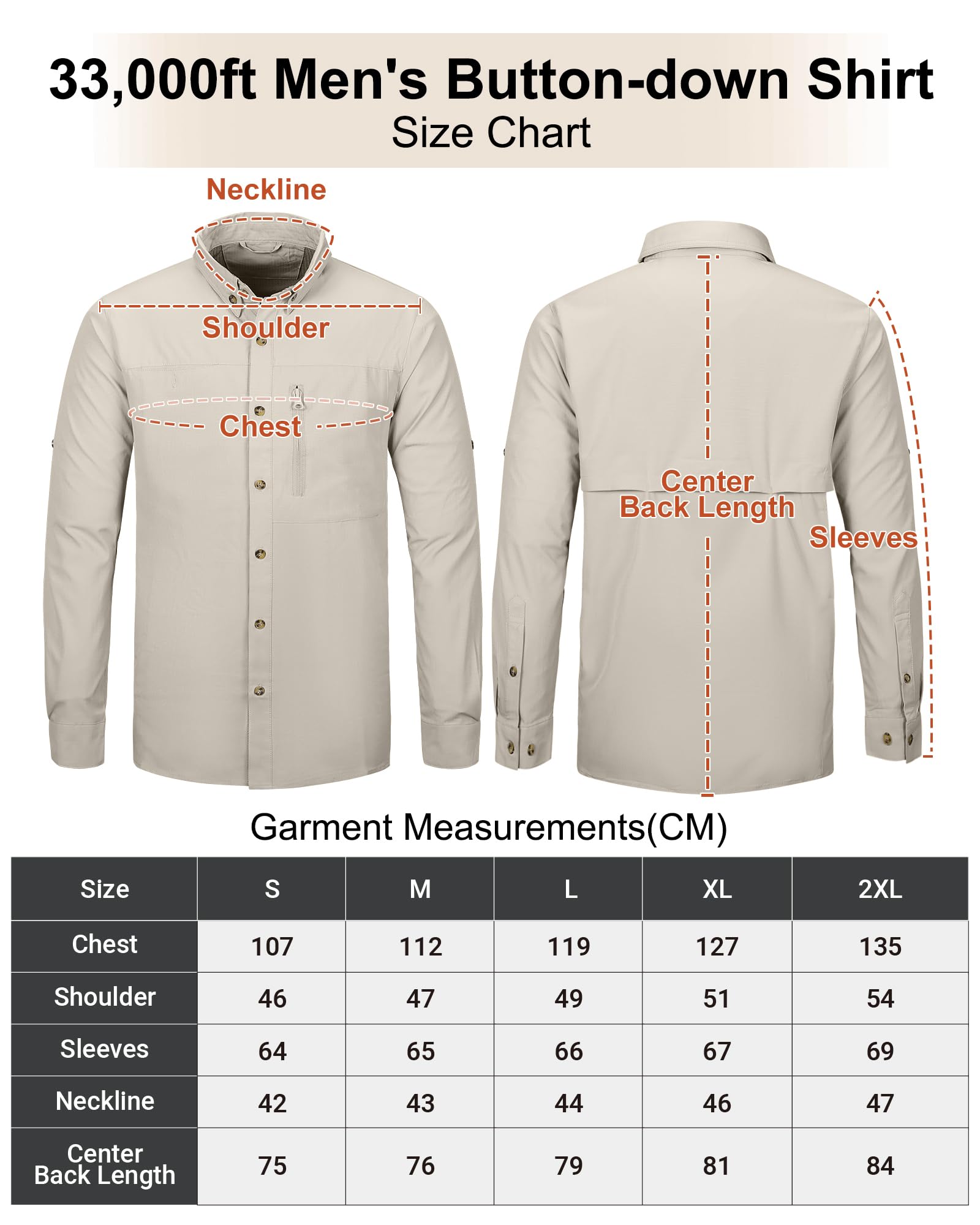 33,000ft Safari Camicia sportiva da uomo a maniche lunghe, UPF50+, protezione UV, traspirante, con bottoni, per escursioni, pesca, viaggi