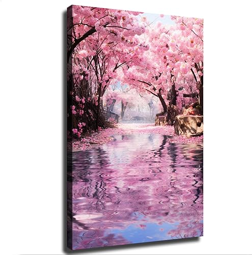 ELdtec Póster de flores de cerezo, lienzo para pared, decoración de sala de estar, dormitorio, pintura al óleo moderna (sin marco, 16 x 24 pulgadas)