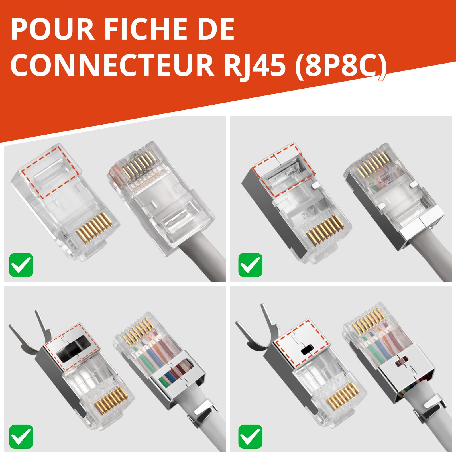 GETLITOOL Kit D'Outils de Sertissage RJ45 Pince à Sertir pour Réseau Ethernet,avec 60 Connecteurs Traversants RJ45/Cat5/Cat6/Cat6a/Cat7,60 Couvercles de Protection,Réseau Domestique DIY Bleu
