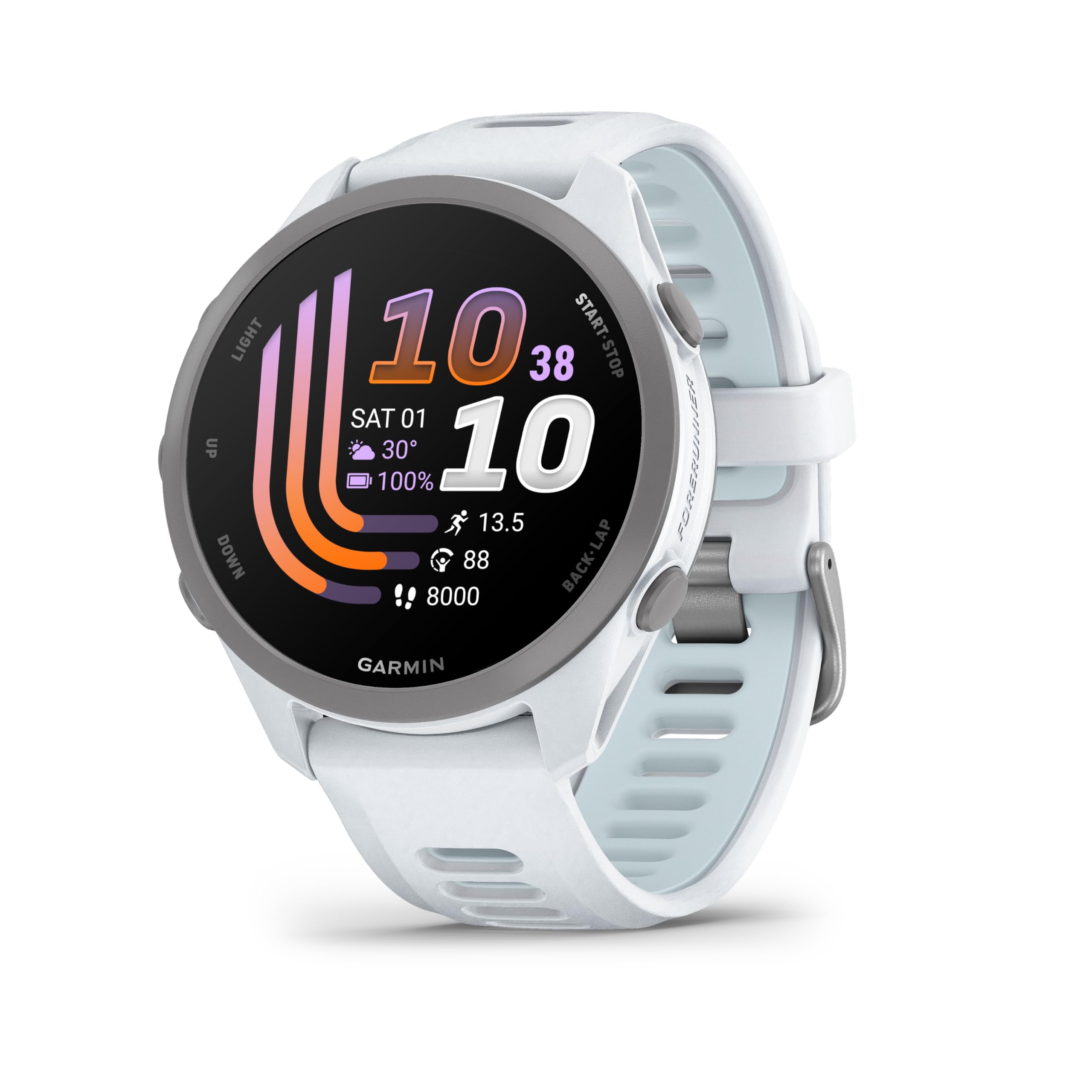 Garmin Forerunner® 170, GPS Running Smartwatch, Advanced Training Metrics and Recovery Insights, Whitestone with Whitestone/Cloud Blue Band-image-46