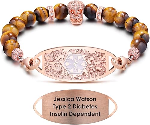 JUST MEET YOU Pulseras de alerta médica personalizadas para mujeres y hombres, grabado gratuito, pulseras de identificación médica, cadena de