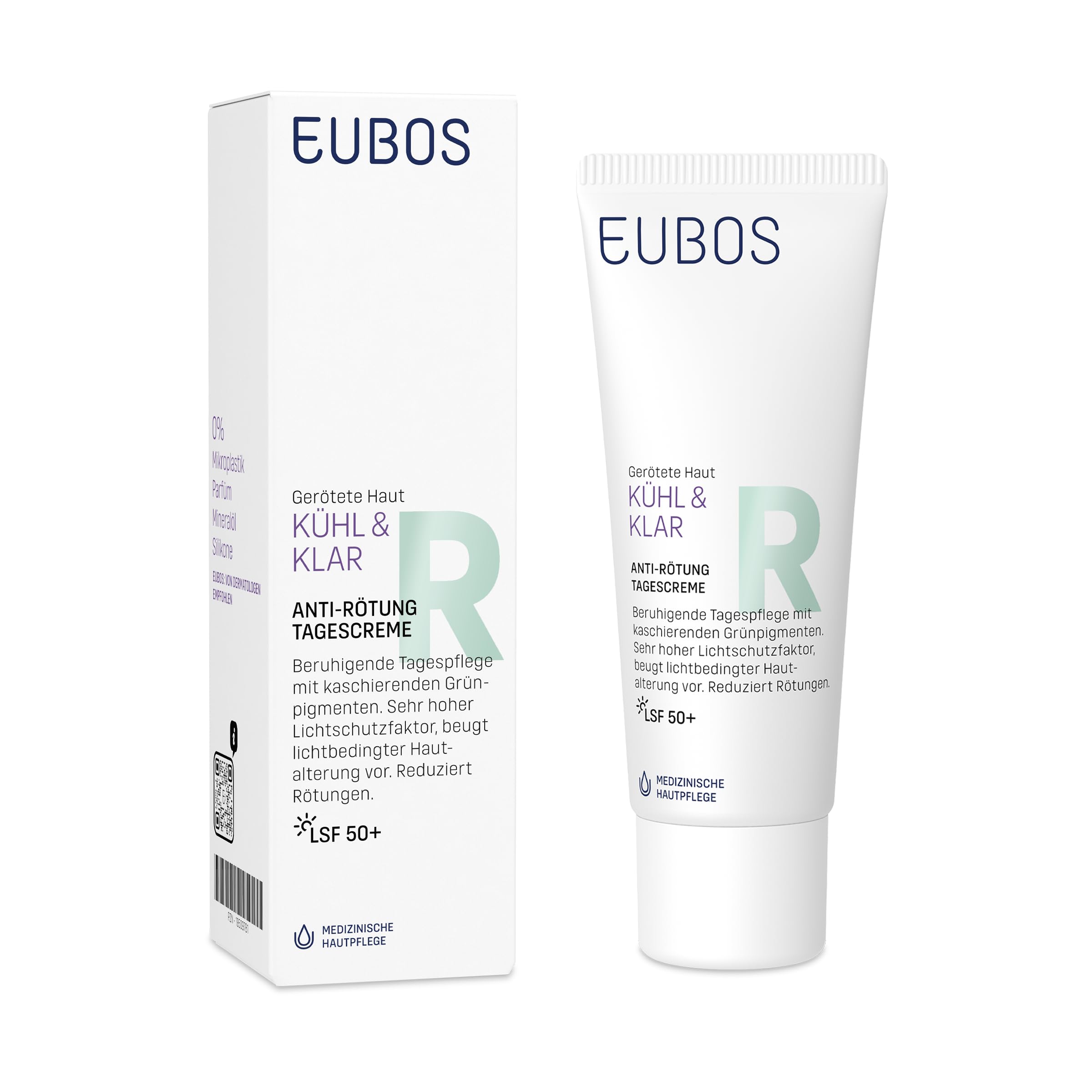 EUBOS | KÜHL & KLAR | ANTI-RÖTUNG TAGESCREME LSF 50+ – Vegane Tagespflege bei Rosacea & Couperose | Mit Grünpigmenten & Phyto-Komplex | Beruhigt gerötete Haut | UV-Schutz & Zellschutz | 40ml