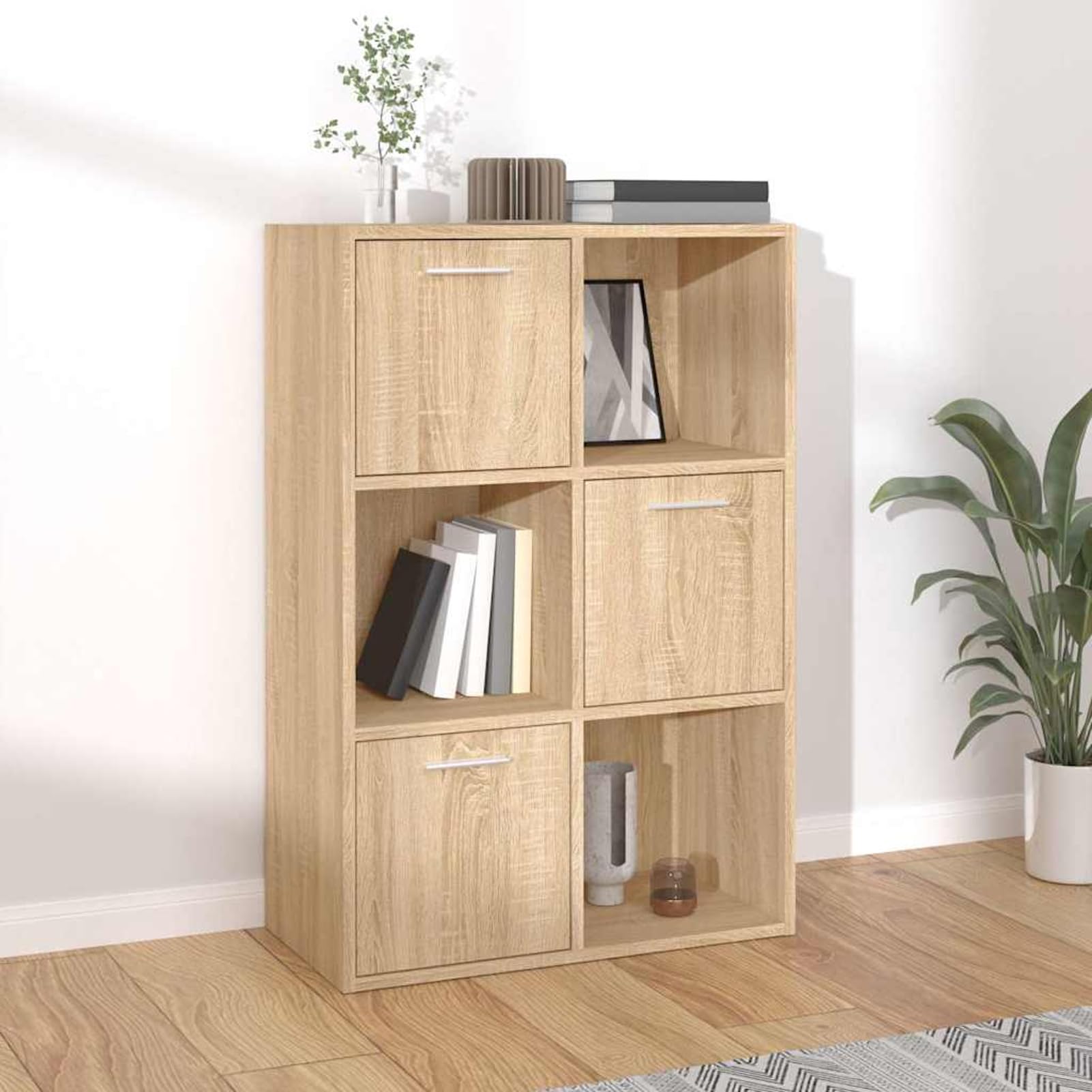 Tidyard Armadietto Rovere Sonoma 60x29,5x90 cm in Legno Multistrato 3 Ripiani Aperti e 3 con Ante per Ufficio 801137