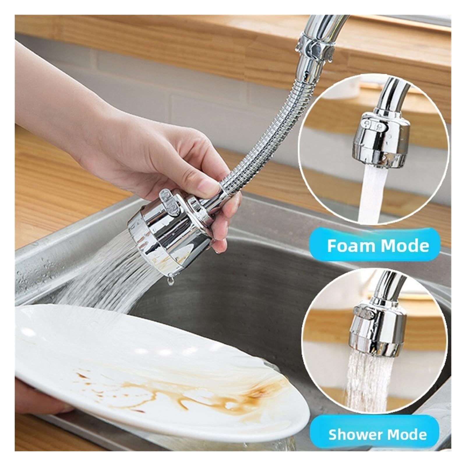 Testa del rubinetto della cucina in acciaio inossidabile da 4 pezzi Boost Doccia Sprinkler Risparmio idrico Creatore di bolle rotanti in tutte le direzioni per Rubinetto