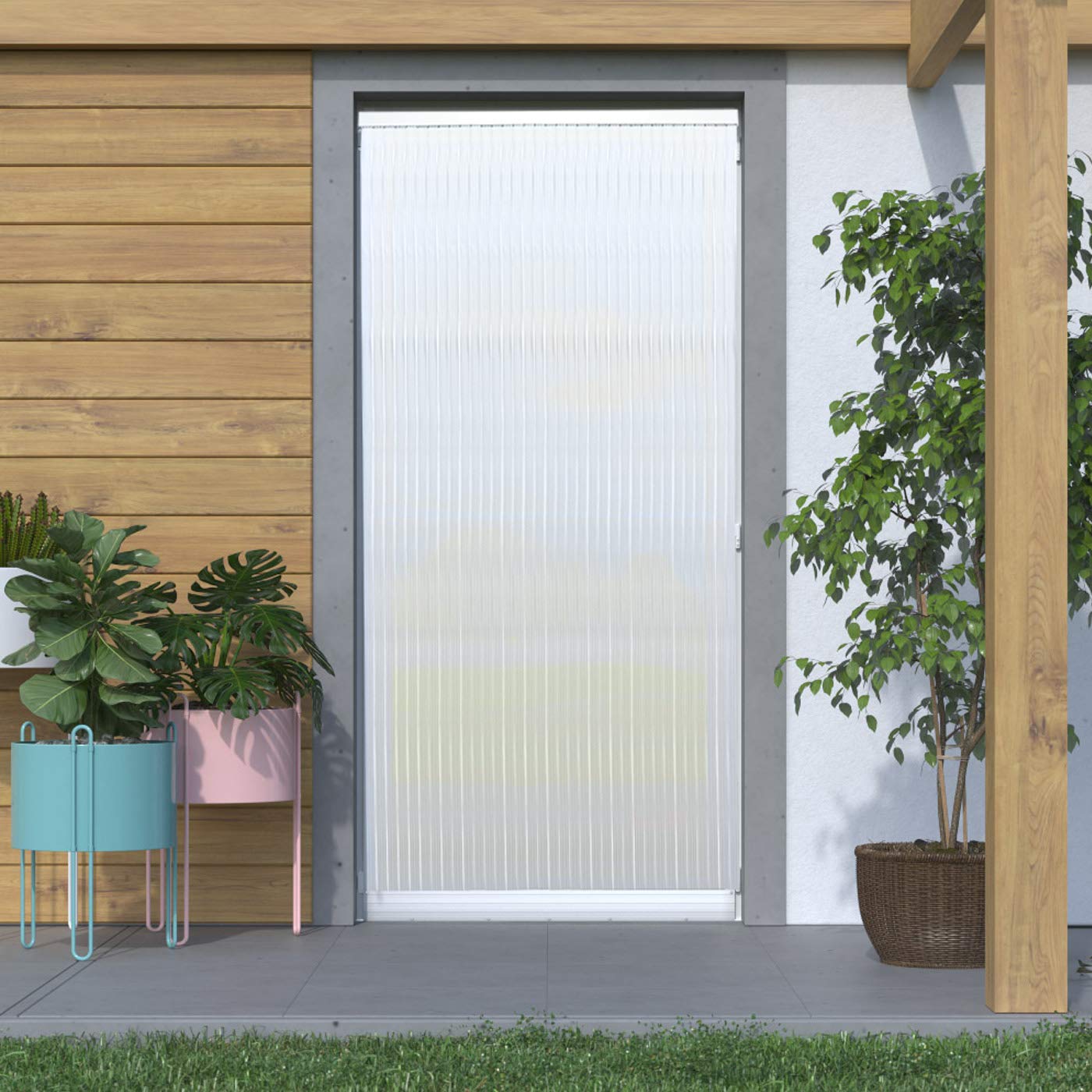 MERCURY TEXTIL Tenda per Porta Strisce PVC 210 x 90 cm, Tenda per Porta Esterna (Trasparente+Filo Verde P7)