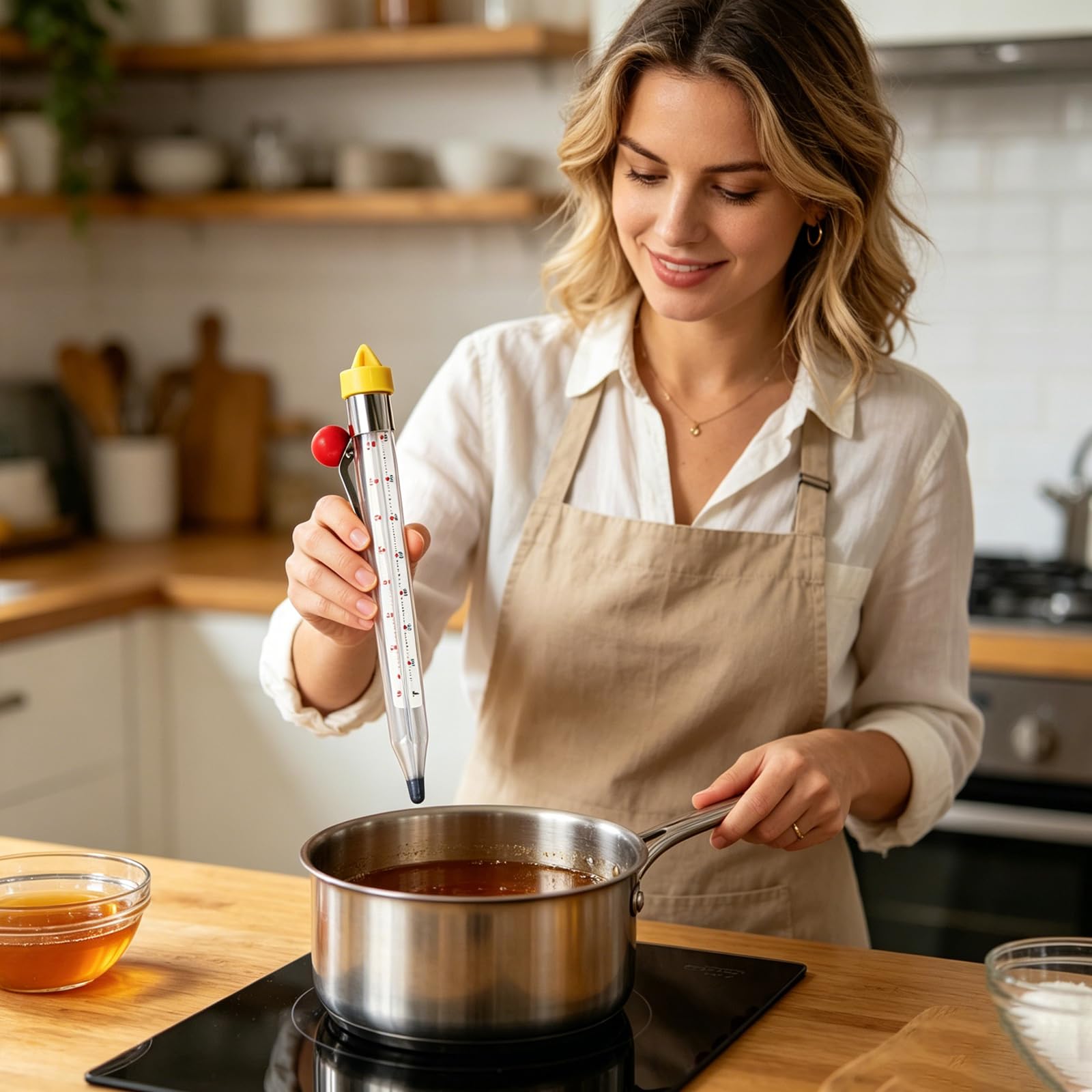 Süßigkeitenthermometer mit Topfclip, Frittieröl, Küche, Kochen, Süßigkeitenthermometer für die Herstellung von Süßigkeiten, Lebensmitteln, Bratöl, Marmelade, Sirup