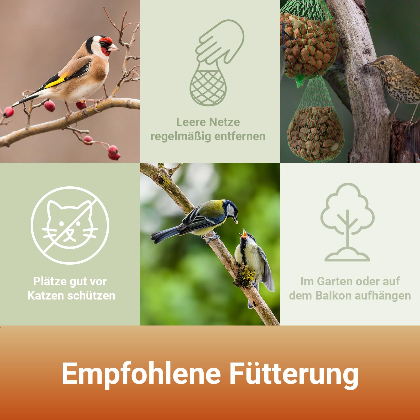 PANTO Wildvogelfutter Nussbeutel 16 x 500 g – energiereiches Vogelfutter für Garten, Balkon, Futterhaus & Futterspender, für Körner- und Weichfresser