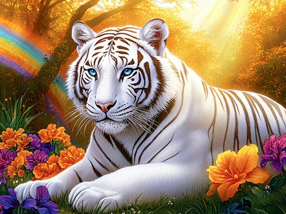 Brennora Cross Stitch Kits for Adults Tiger 11CT Pre-Printed Stamped Embroidery Kit DIY Handmade Home Wall Décor 40x50 cm