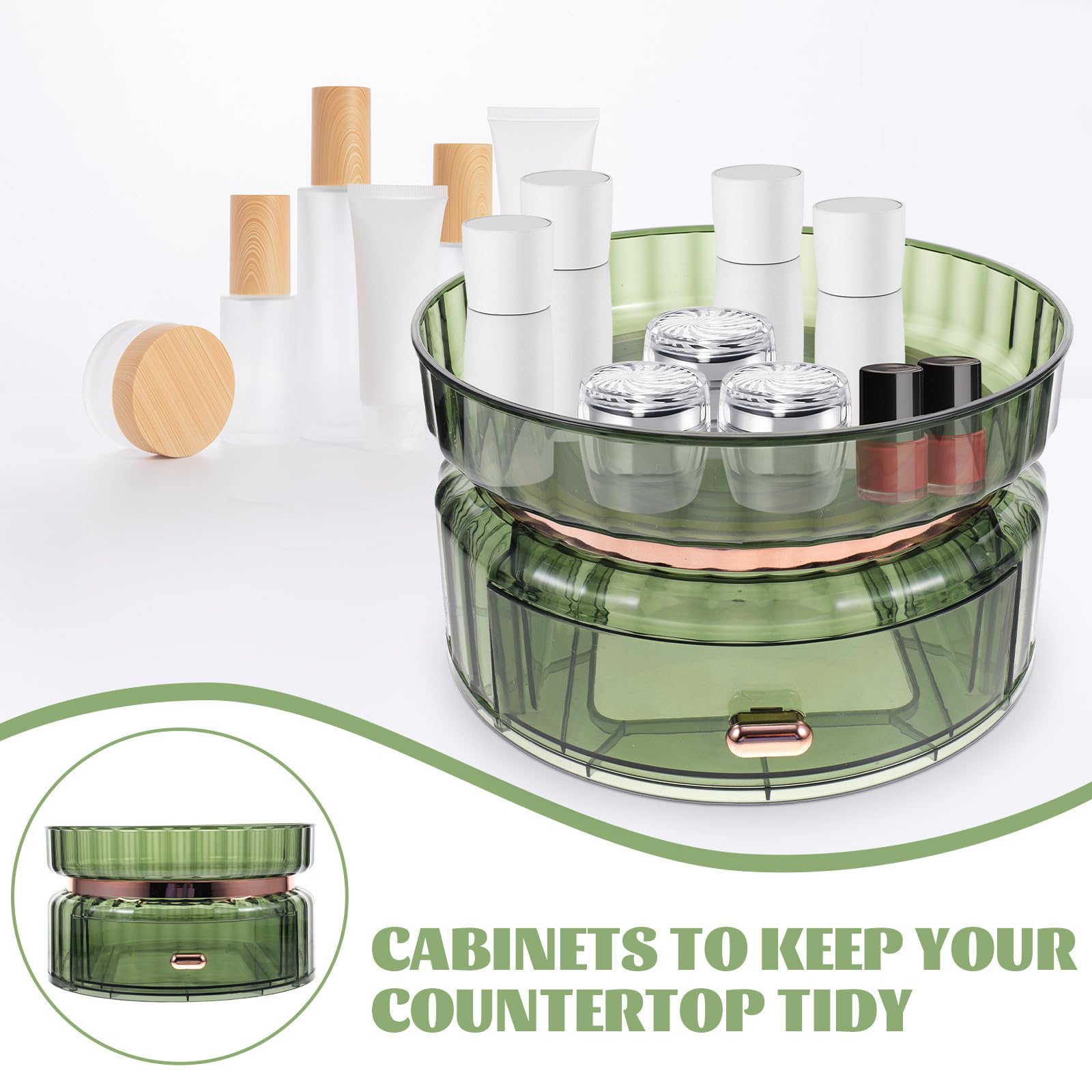 Drehbarer Make Up Organizer aus Pet für Arbeitsfläche und Schminktisch