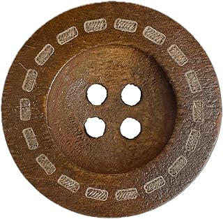 50 Pcs Classic Wooden Buttons, 1-Inch (25mm) Diameter - Dotted line,Plane Shaped,4 Holes,for Sewing Projects (Brown)
