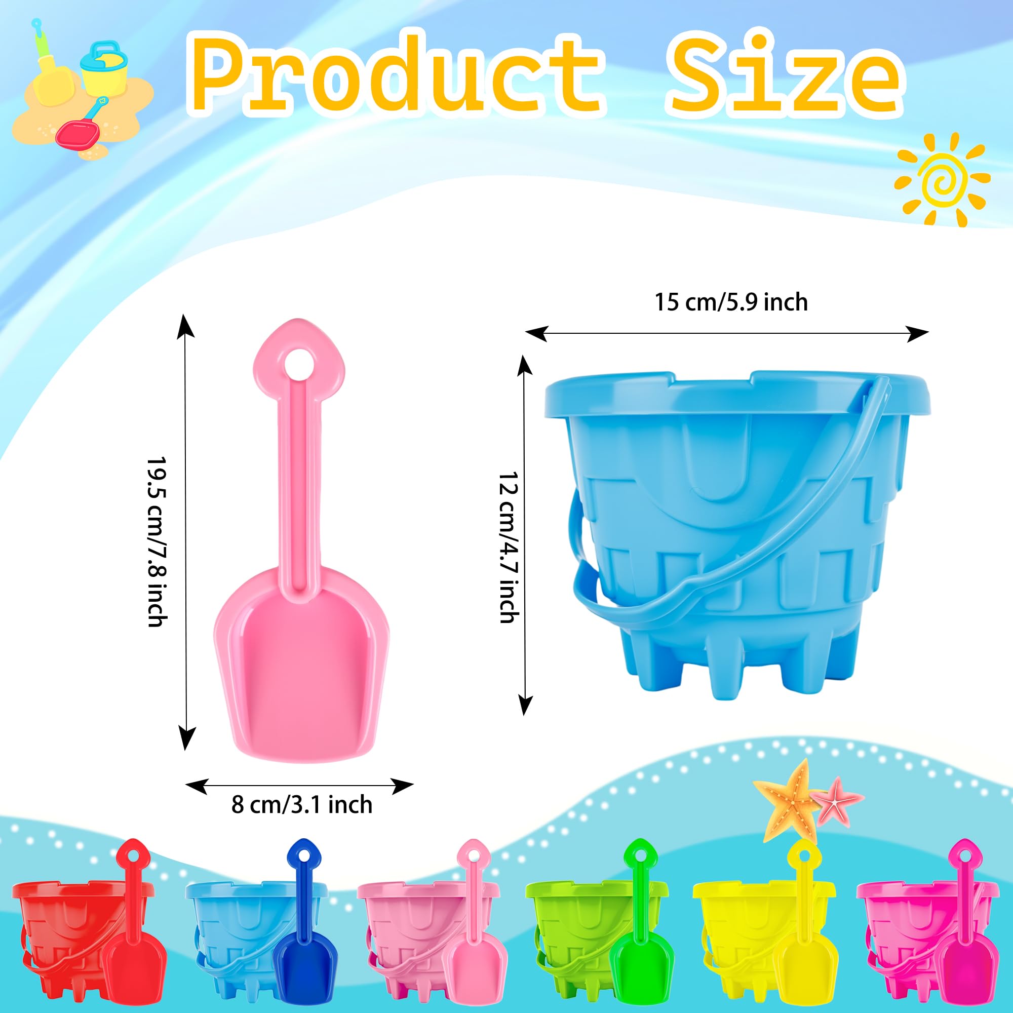 36 Stück 12,7 cm Sand-Strandeimer mit Strandschaufeln für Kinder, Kunststoff, Sandeimer, Set, Strandspielzeug für Sommer, Strand, Pool, Party, Gastgeschenk, Wasserspiel