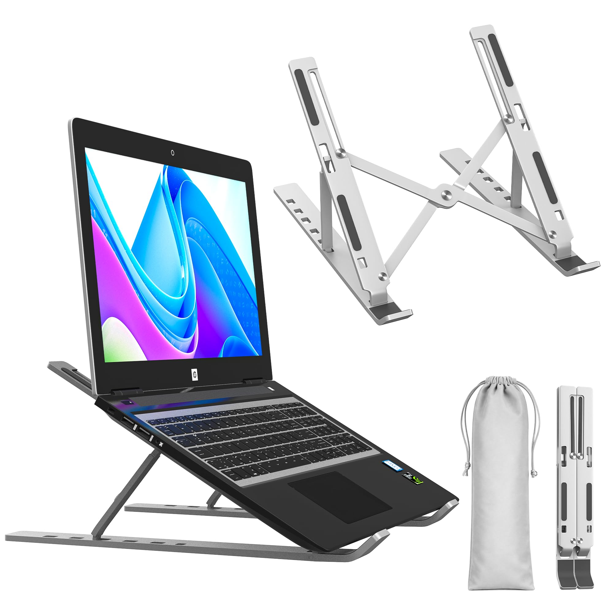 6 Angles Adjustable Aluminum Ergonomic Foldable Portable Tabletop Laptop/Desktop Riser Stand Holder Compatible for MacBook, HP, Dell, Lenovo & All Other Notebook (Grey)