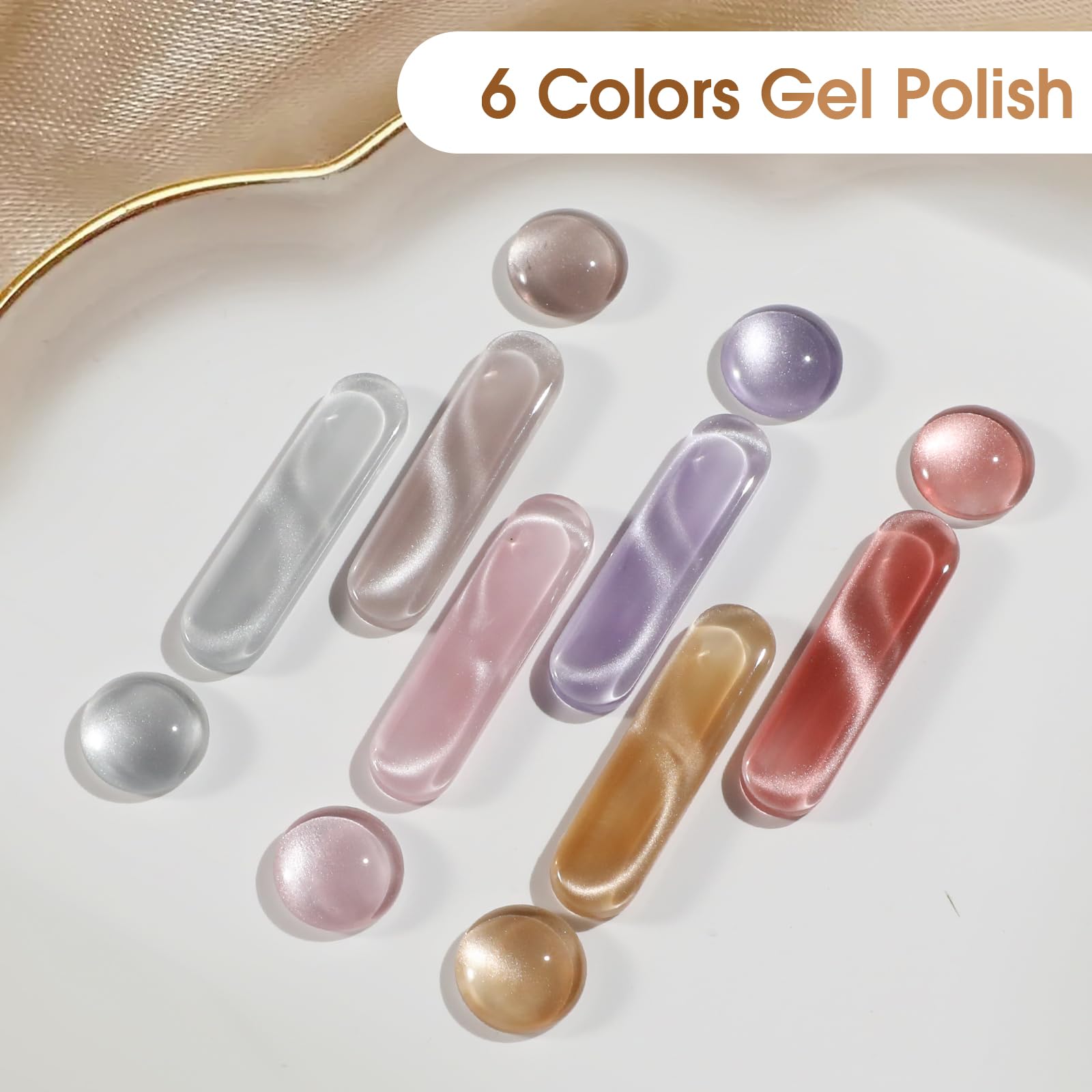 ROSALIND Smalto Semipermanente Unghie Magnetico, 6 Colori Grigio Rosa Viola Rosso Jelly Crystal Cat Eye Smalti Semipermanenti per Unghie, Soak Off UV/LED Smalto Gel Cat Eye Manicure Regalo