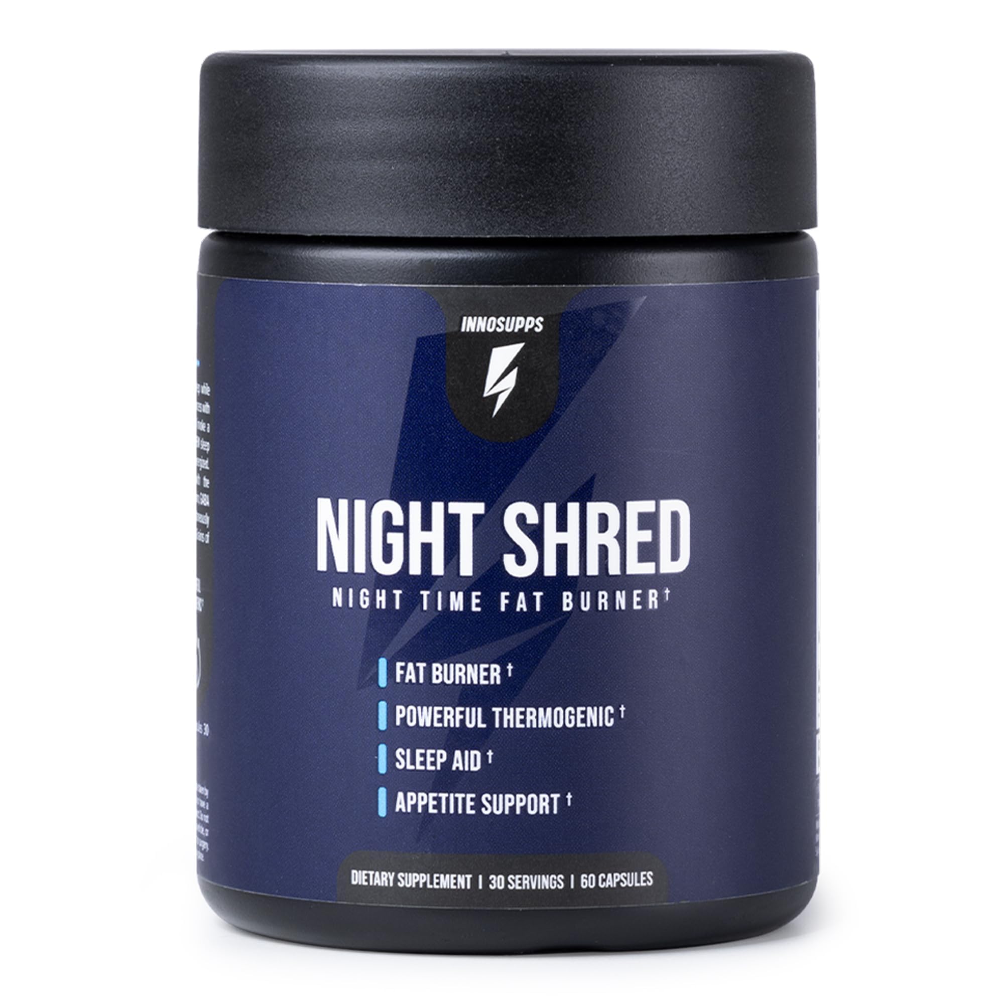 InnoSupps Inno Supps Night Shred - Night Time Fat Burner and Natural Sleep Support - Appee Suppressant and Weight Loss Support (60 Vegetarian Capsules)