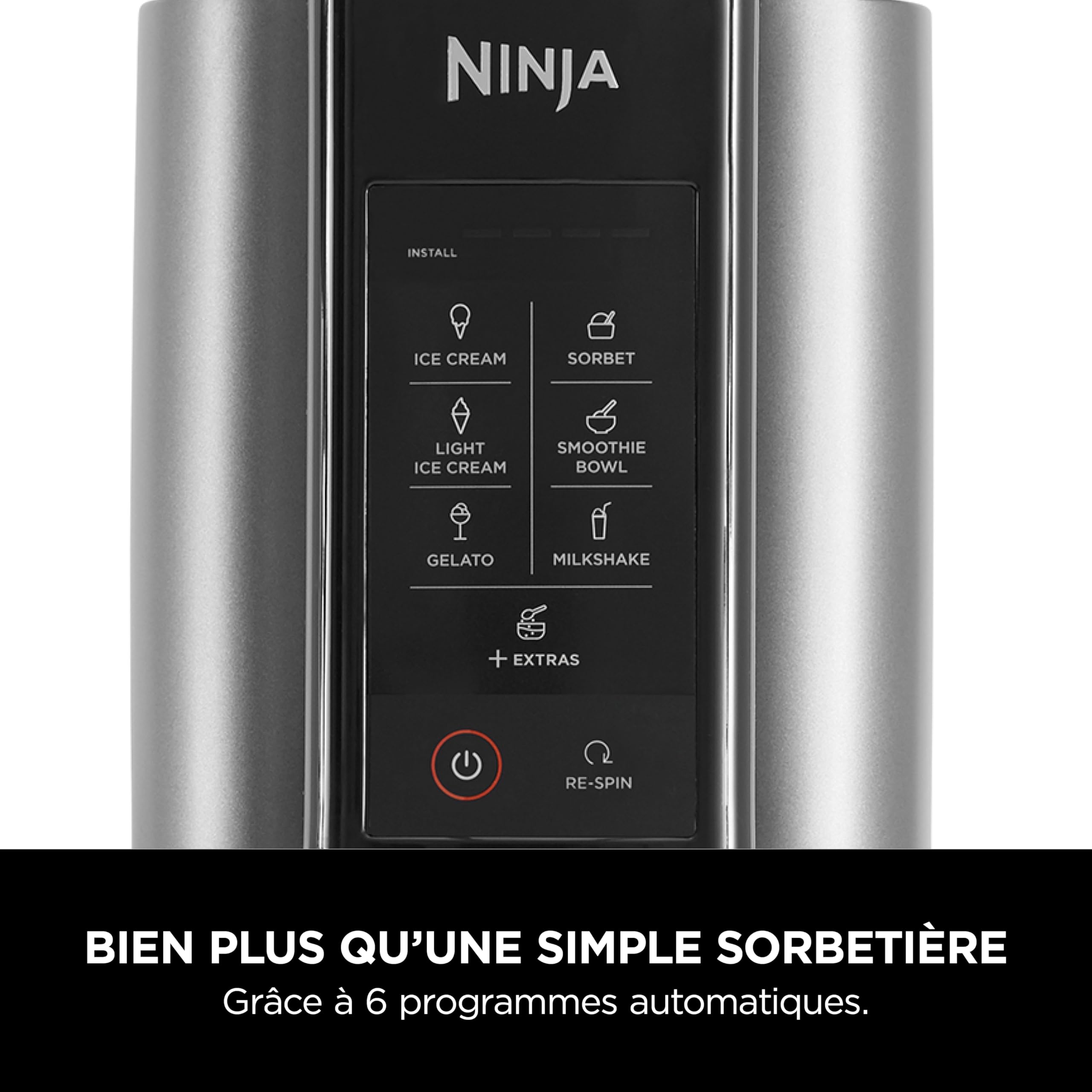 Ninja CREAMi machine à crème glacée et à desserts glacés, 7 programmes, pour faire de la crème glacée, gelato, sorbet, des bols à smoothie ou des milk-shakes, noir/argent, 1,4L, NC302EU