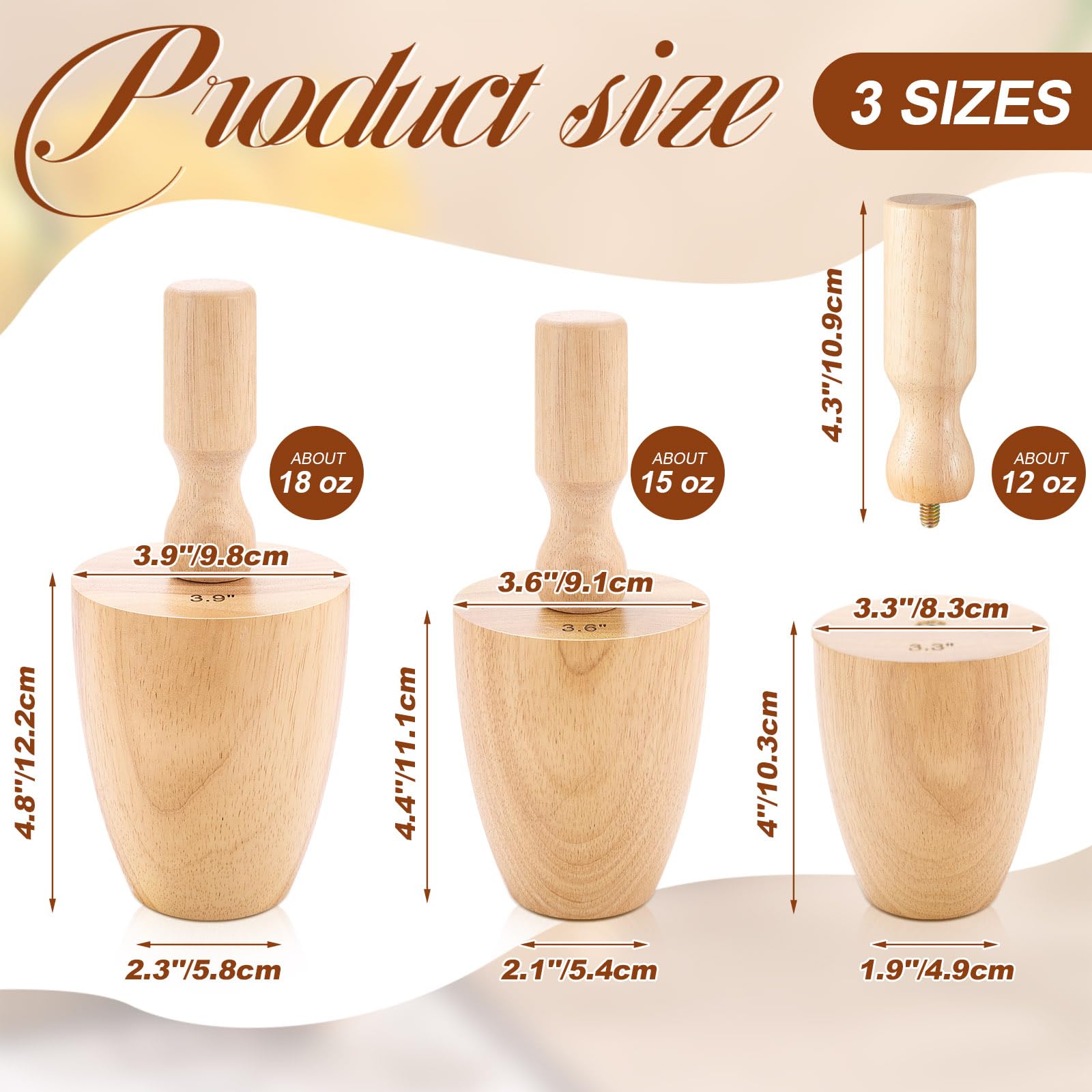 Colingmill 3 Pcs Coffee Cup Pottery Molds 3.3'', 3.6'', 3.9'' Plaster Molds Curved Coffee Mug Tool with Removable Handle Pottery Shaping Tool 3 Size Wood Slump Press Mold for DIY Cup (Wide-mouthed)