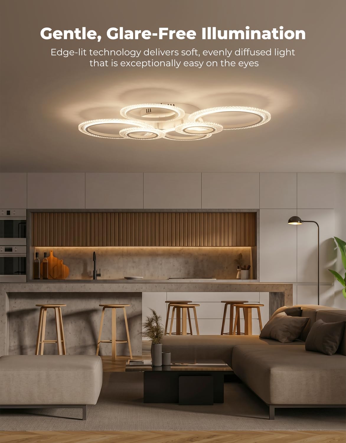 Smart LED Deckenleuchte Ringe (88x68cm), 40W 4000lm Wohnzimmerlampe mit Alexa/Google Home, Dimmbare Schlafzimmerlampe per App (Tuya), Memory-Funktion & Timer, Vormontiert, Weiß