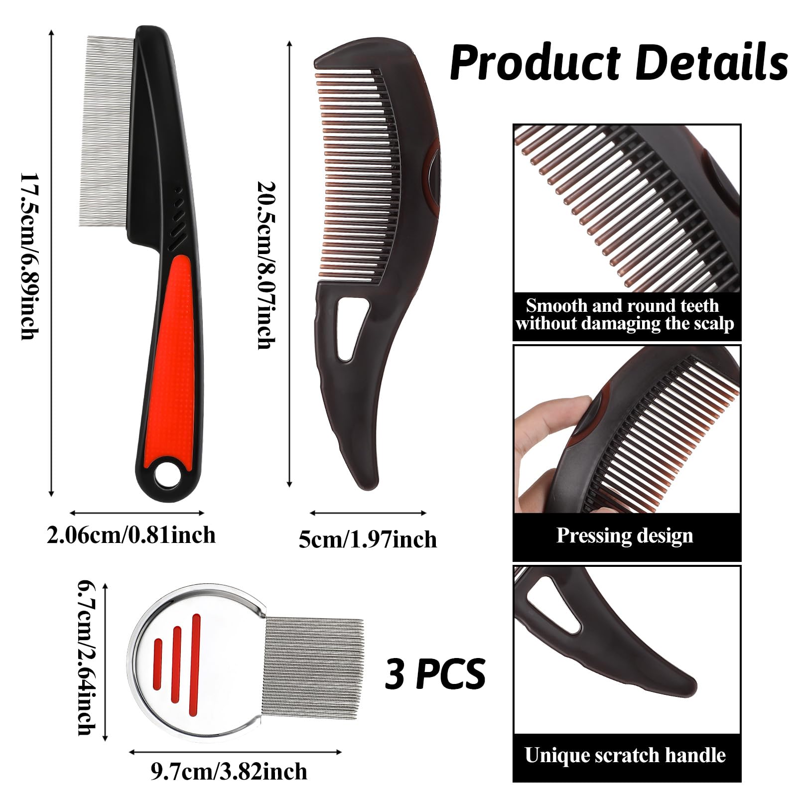 Tyqour 3-in-1 Scalp Care Comb, Dandruff Removal & Psoriasis Relief, Stainless Steel Fine Tooth Comb - Image 4