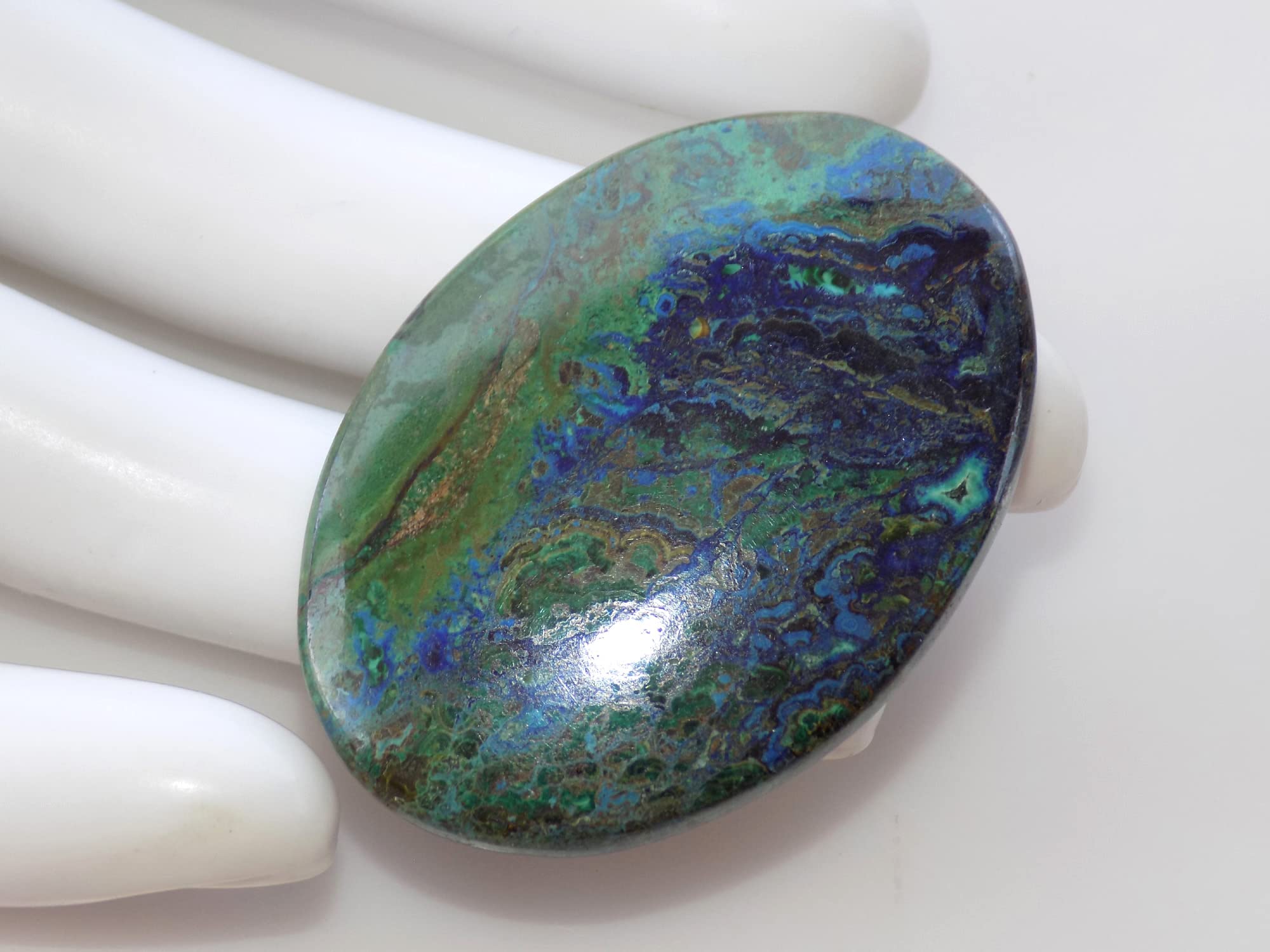 Zielony niebieski azuryt kamień szlachetny, naturalny rzadki kaboszon azurytowy, 55 karatów. owalny kształt 41 x 29 x 5 mm OCN-591, 41x29x5mm, kamień szlachetny, azurit