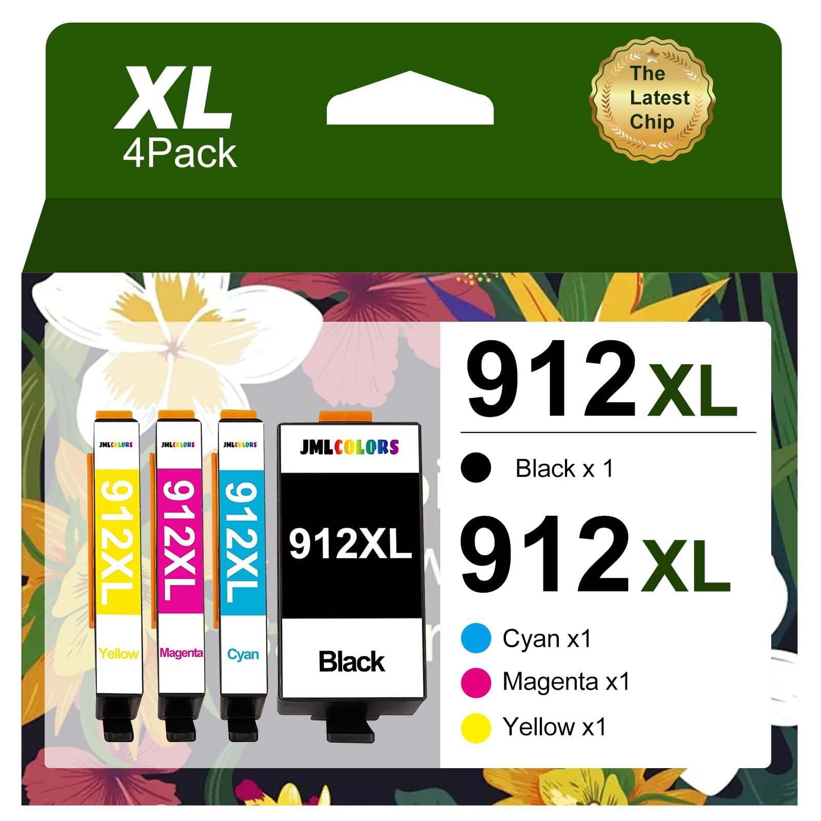 Multipack Cartucce 912XL Compatibili per HP 912, Compatibile con HP OfficeJet Pro 8022, 8023, 8024, 8025, OfficeJet 8012, 8014, 8015, 8017 (Nero, Ciano, Magenta, Giallo)
