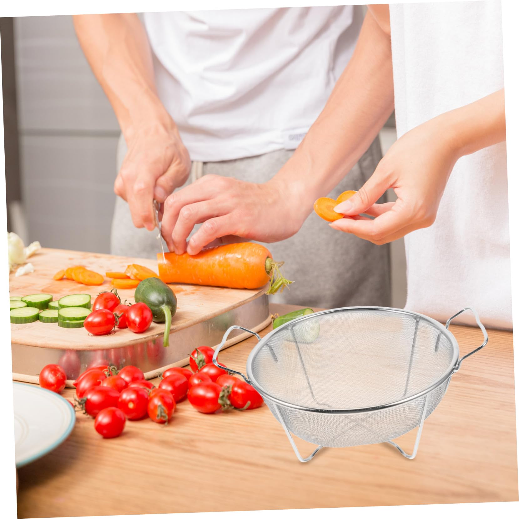 Colador de Arroz de Metal de Acero Inoxidable con Doble Asa Reforzada, Cedazo Microperforado y Fácil de Limpiar para Cocina y Fregadero