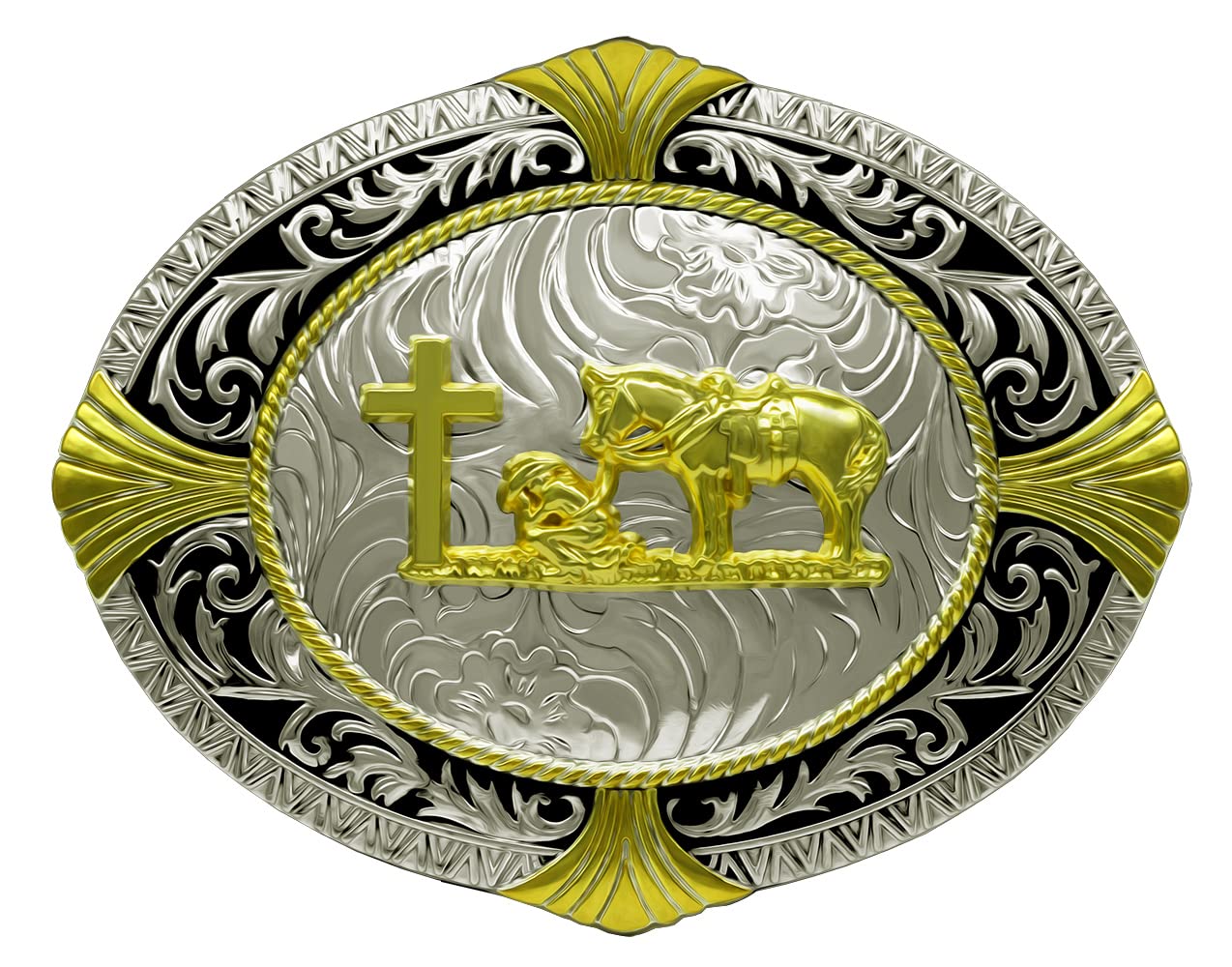 Moranse Cross Cowboy Kneeling Prayer Horse Zinc Alloy Belt Buckles