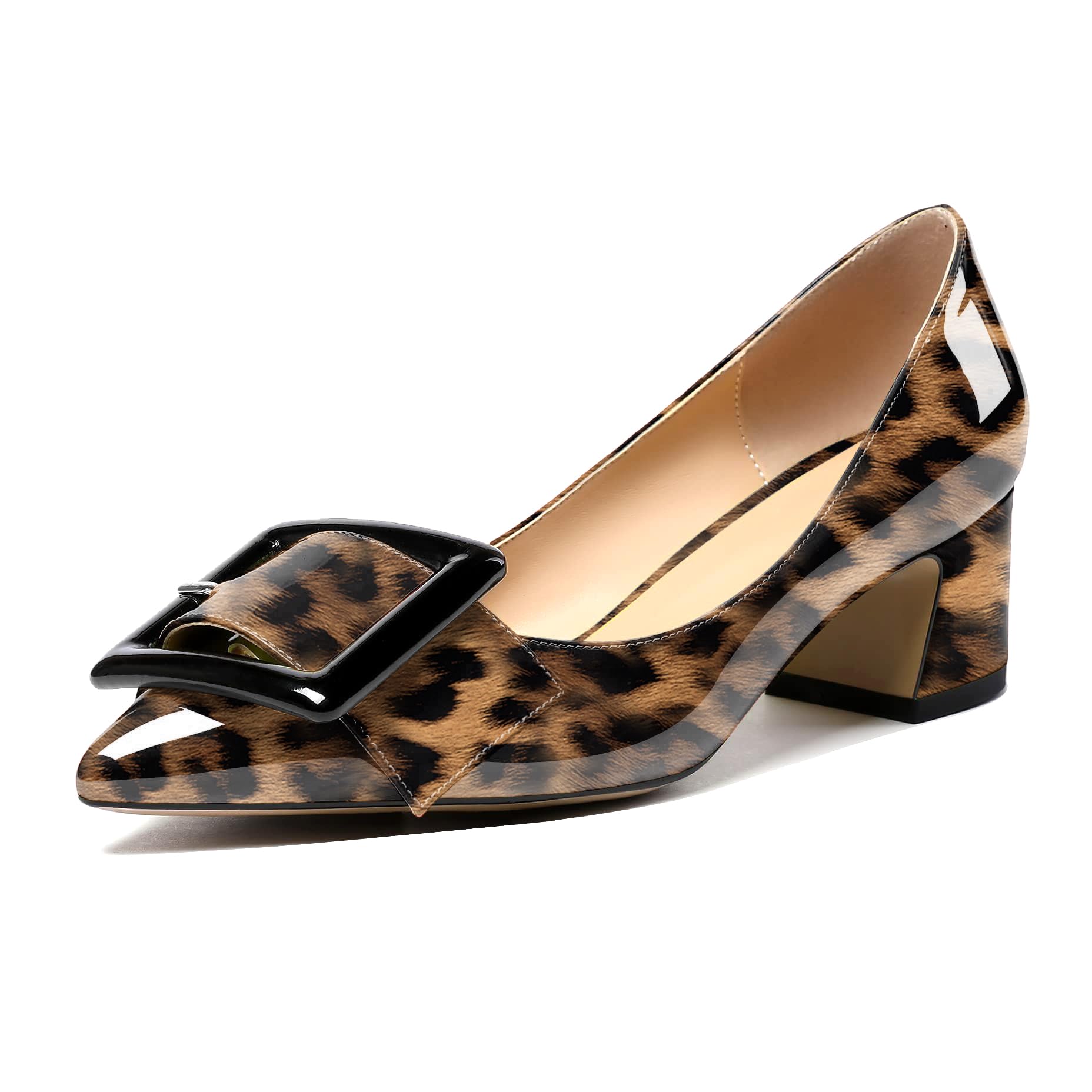 Eldof Pointed Toe Pumps,Classy 2 Inches Block Heel Chic Pumps, Confort Buckle Heel for Office Wedding Dress