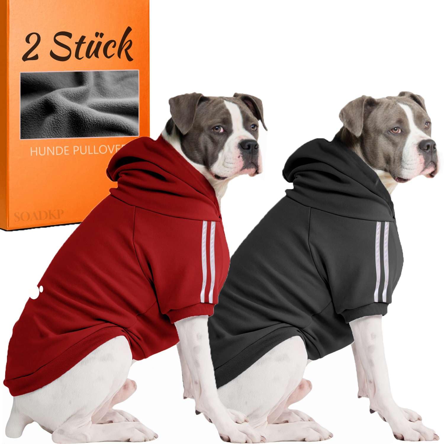 Pull-Over à Capuche pour Chiens avec Doublure en Polaire – Sweatshirts et Manteau Chauds pour Grands Chiens (Noir+Rouge/8XL)