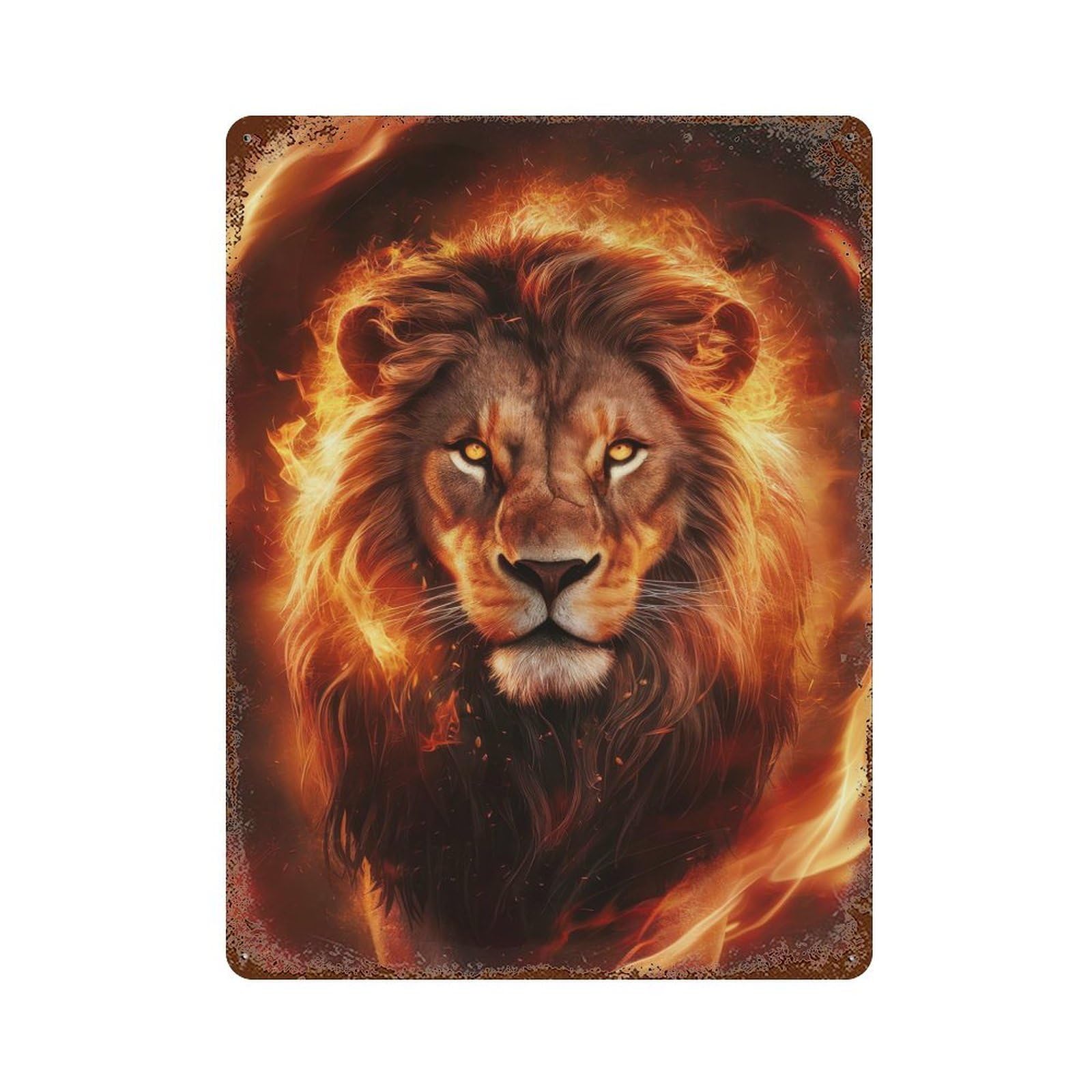 Decorative Tin Sign Fiery Lion 15.7"x11.8", Decorative Metal Wall Art for Garage, Bar And Workshop Decor