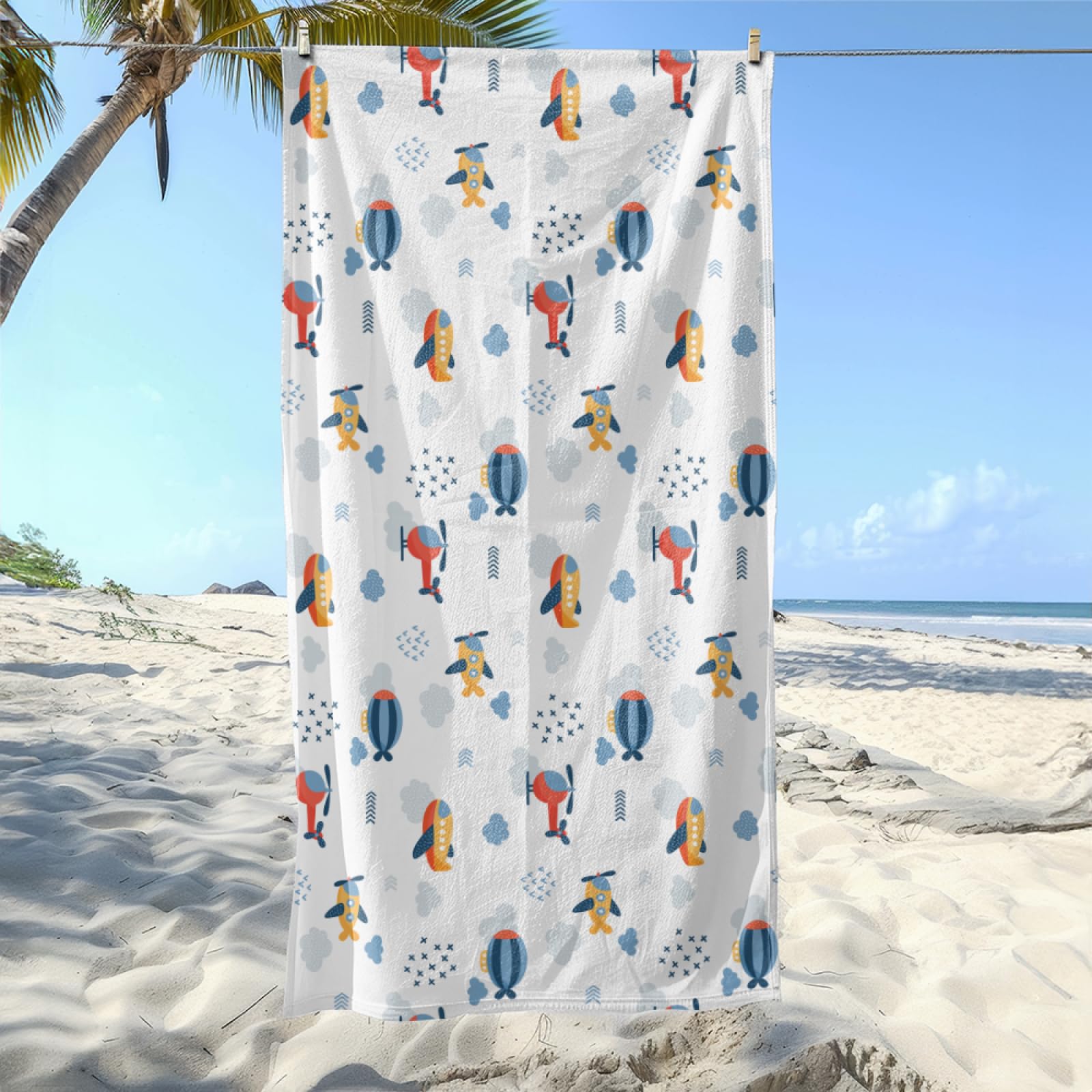 Strandtuch 200X200 Flugzeug Blaue Cartoon Strandtücher Mikrofaser Kompakt und Sandfest,Strand Handtuch,Leicht und Schnelltrocknend Reisehandtuch für Den Strand,Gym