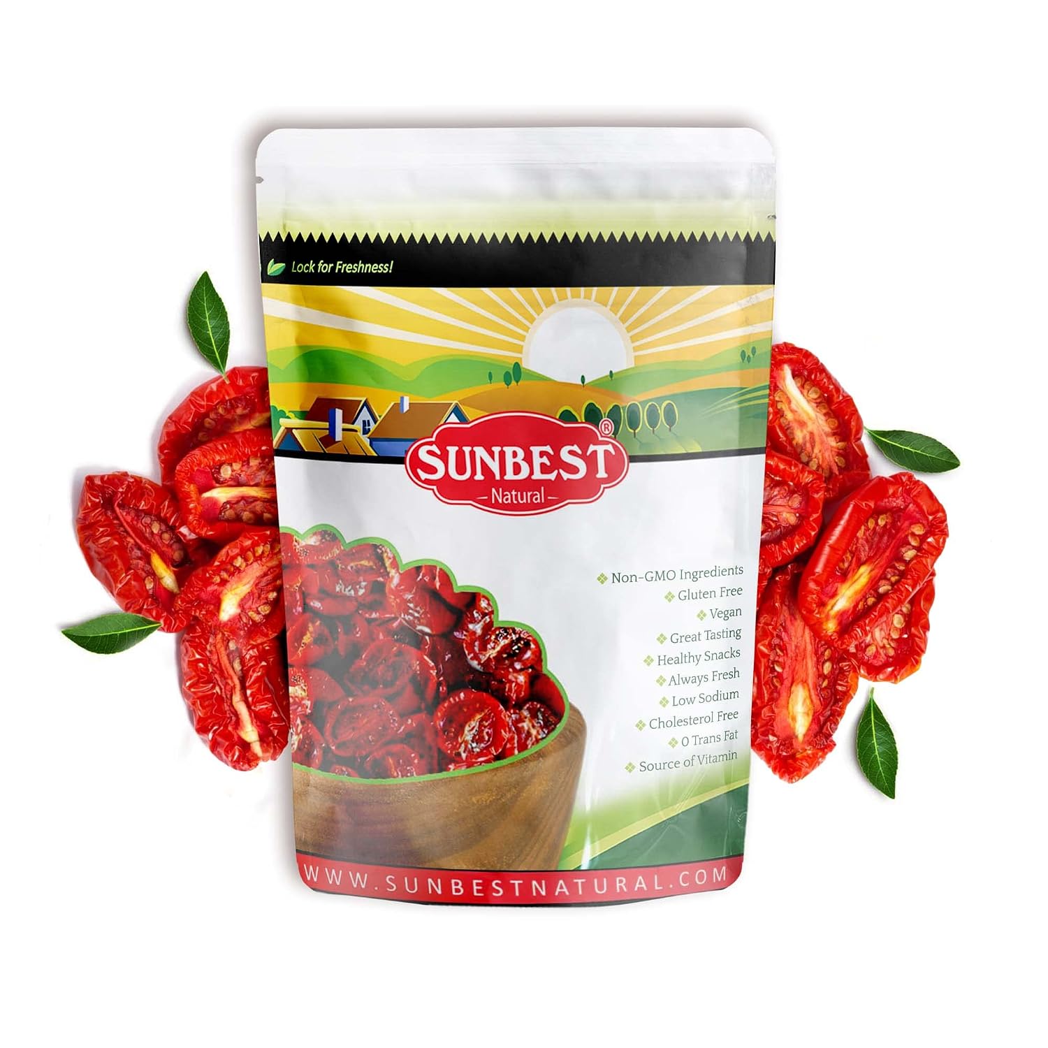 Sunbest Natural - Sun Dried Tomatoes Halves, Ready-to-Eat Tomatoes Fresh Mix, Sun Dried Tomato for Cooking and Snacking, Non-GMO and Kosher Vegan Food Packs, Vegan Gifts in Resealable Bag, 5 lbs
