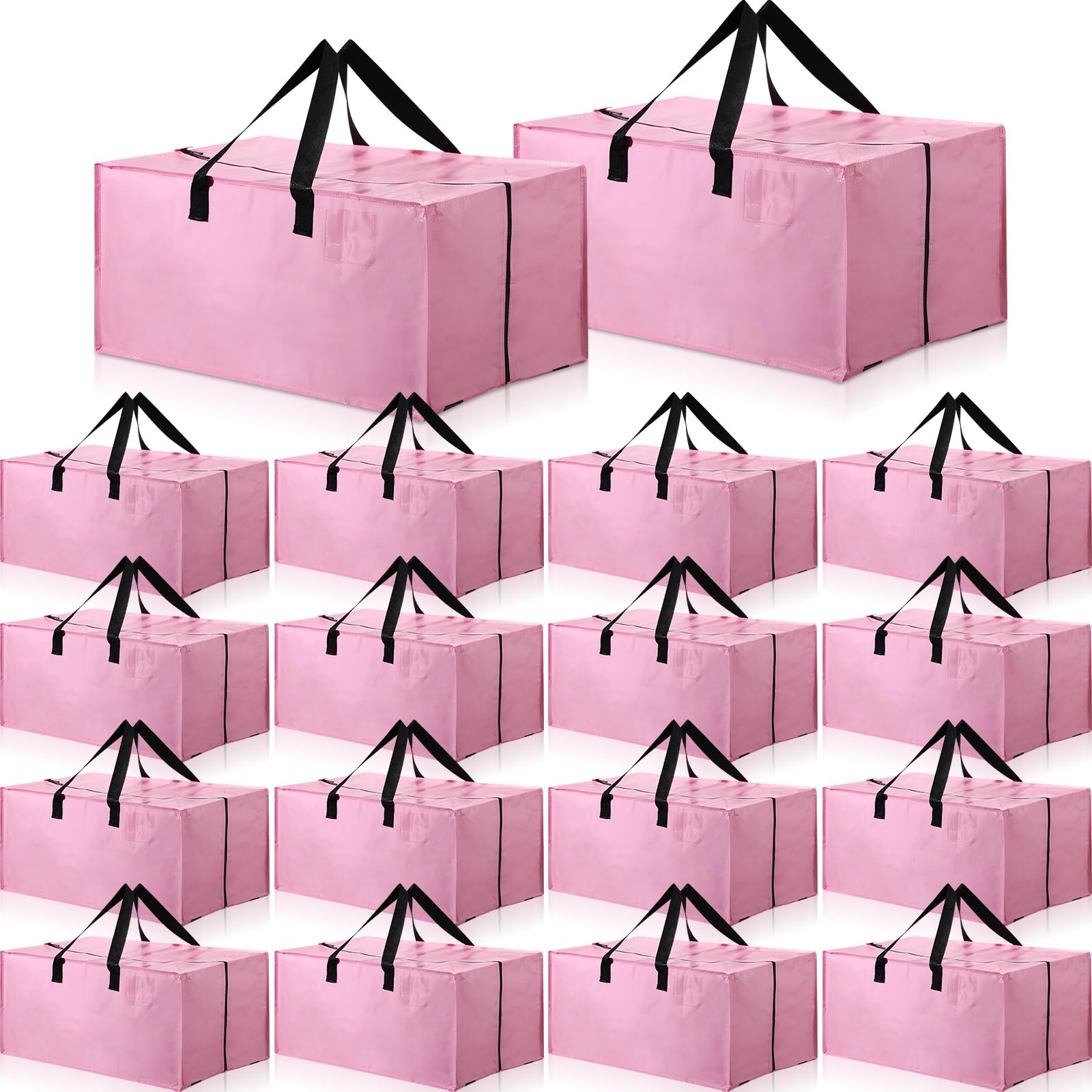 16 Pack Heavy Duty Moving Bags, Extra Large Storage with Backpack Straps and Zippers, Storage Totes for Space Saving, Alternative to Moving Box, Fold Flat, Packing Moving Supplies (Pink)