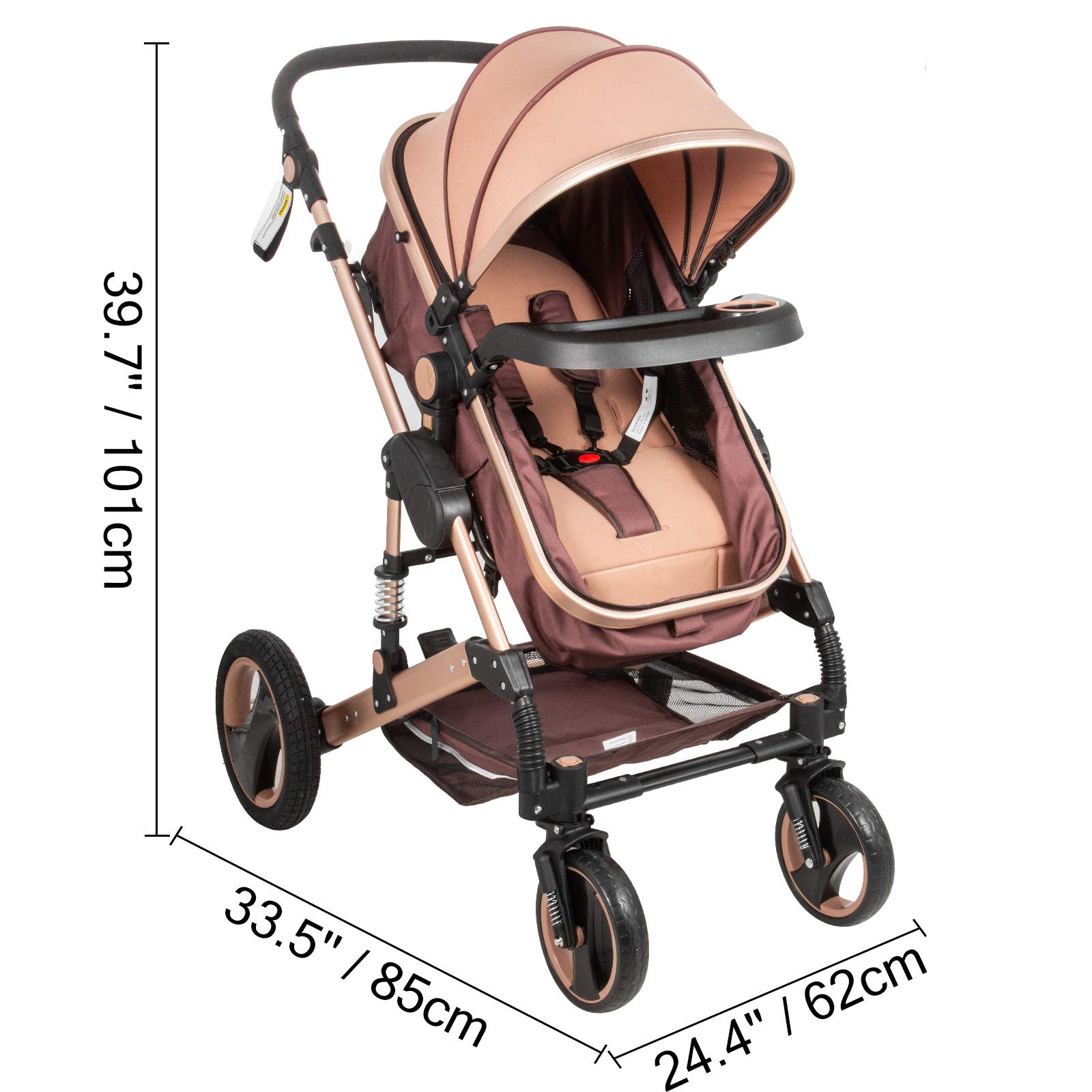 ZOBACZ wózek dziecięcy 3 w 1, wózek dziecięcy 3 w 1, z wózkiem uniwersalnym, lekki wózek 85 x 37 x 64 cm, wózek dziecięcy wózki dla lalek, regulowane i składane, kolor złoty
