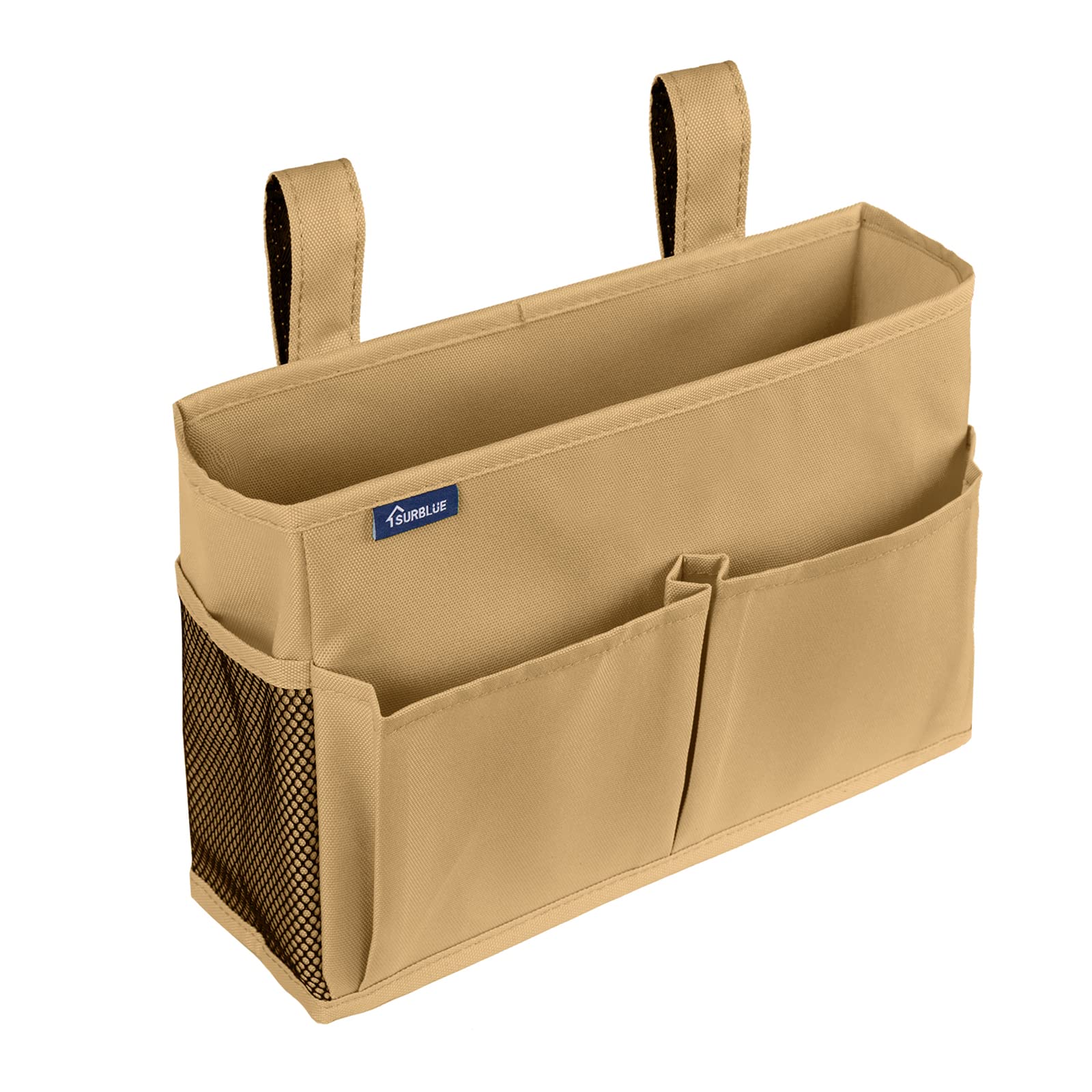 Surblue Bedside Caddy Hanging Organizer Bedside Storage Bag for Bunk and Hospital Beds (Small, Khaki)
