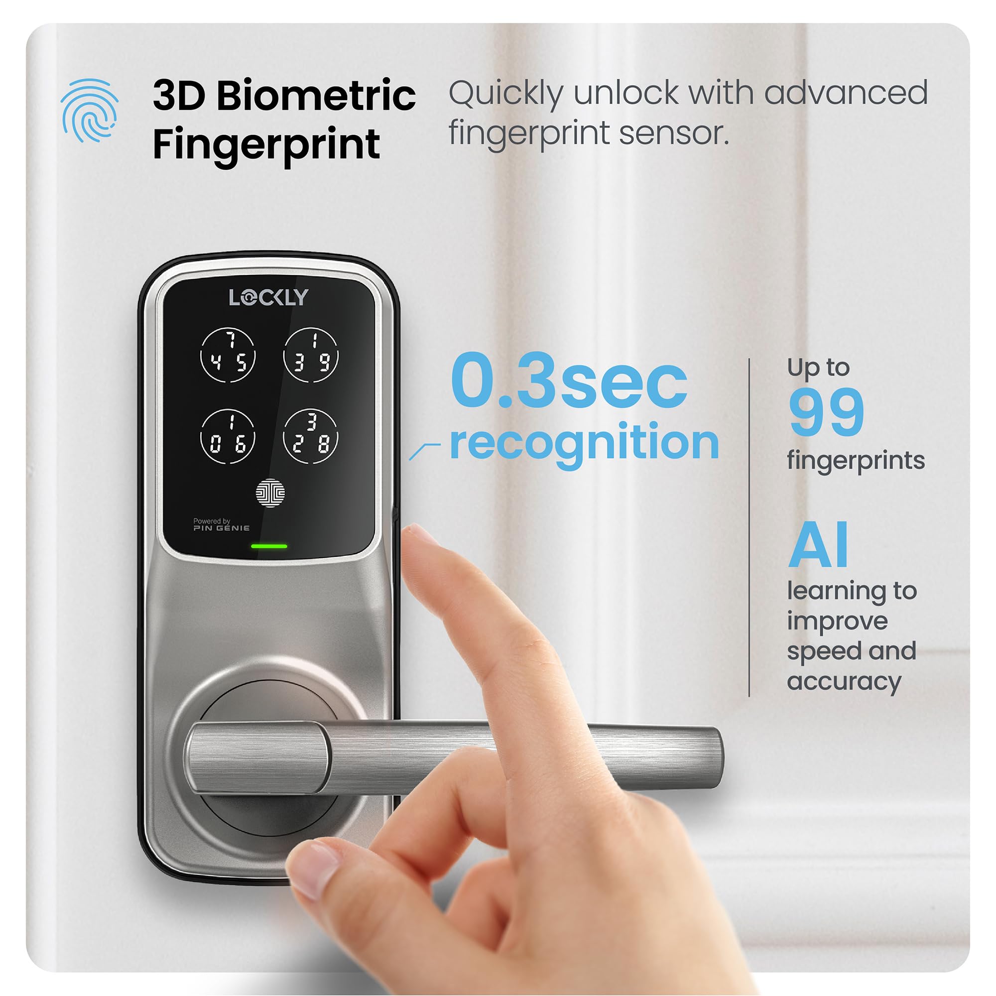 Secure Pro Smart Lock Wi-Fi, cerradura de puerta con teclado digital de entrada sin llave, sensor de huellas dactilares biométrico 3D con asa, control de voz y bloqueo automático, edición con 4