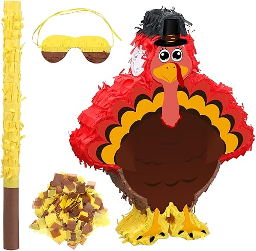 Piñata de pavo de Acción de Gracias con palo y vendas de ojos y confeti con temática de otoño, decoración de baby shower, juegos de festival de disponible en Yaxa Peru