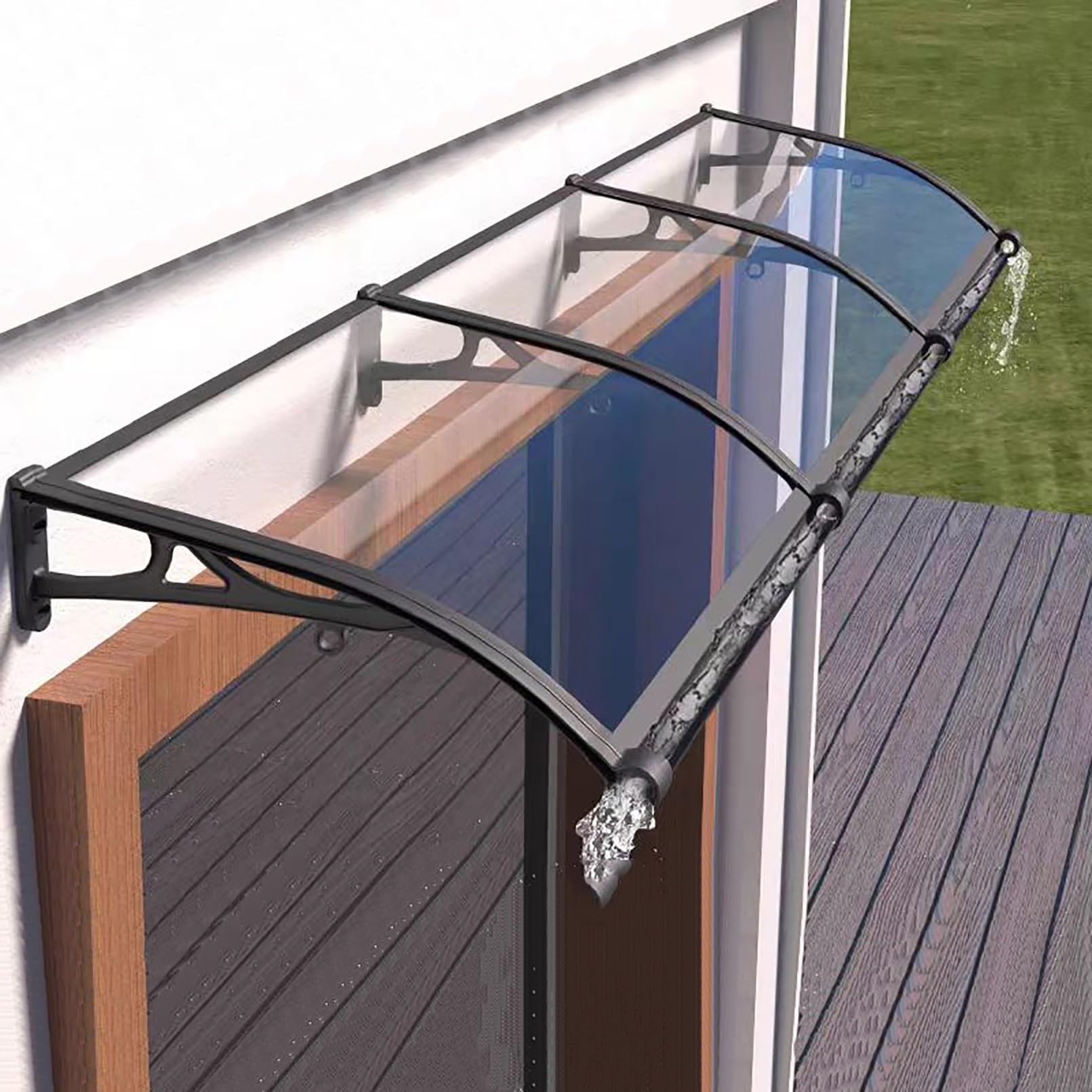 LWJSOCP Transparent Rain Canopy for Door & Entrance Polycarbonate Awning Outdoor Shelter Weatherproof Overhang Anti Rain & Snow Protection (W80xL120cm 31.5x47.2in)