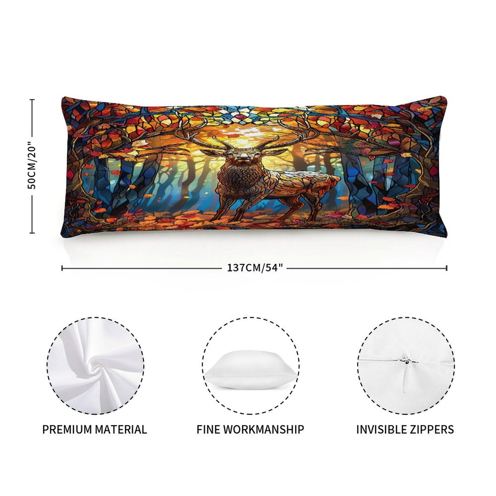 Deer Reindeer Stained Glass Decorative Long Body Pillow Cover Case with Zipper for Bedding Sofa Hotel Home Decor,20x54in Long Pillowcase Birthday Gifts for Adults Pregnant Women Kids Girls Teens
