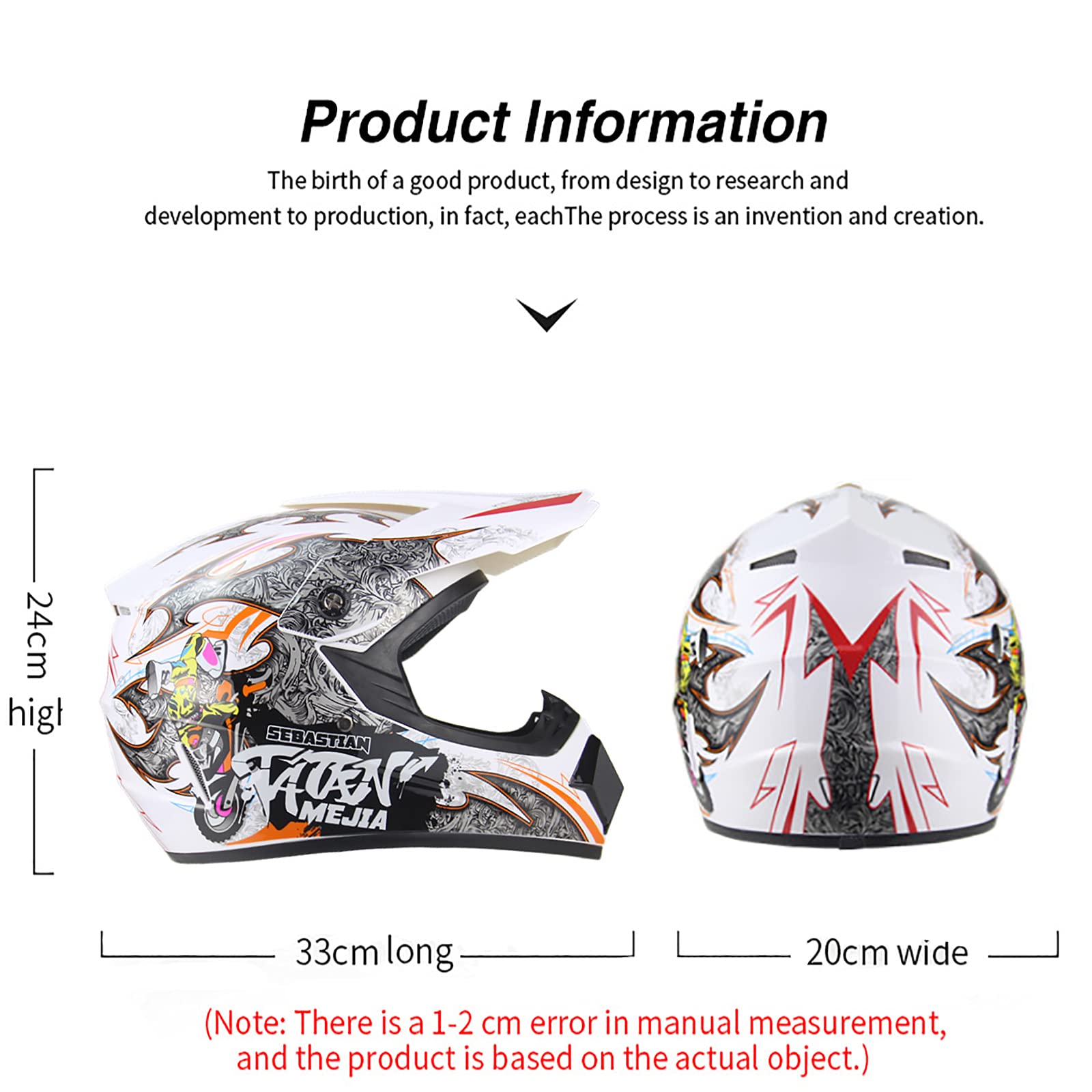 Jednoczęściowy kask motocyklowy Męski kask jeździecki Wytrzymały i regulowany sprzęt ochronny z certyfikatem DOT/ECE,odpowiedni do uprawiania sportów motorowych dorosłych na świeżym powietrzu