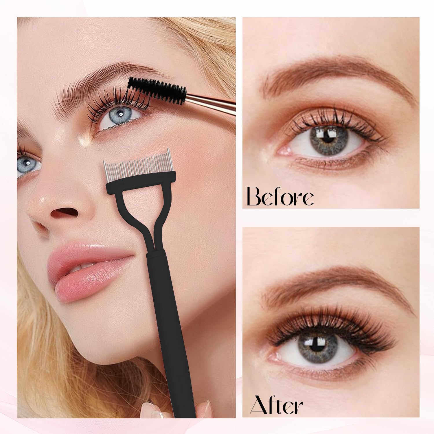 CoolShef Eyelash Brush with Eyebrow Spoolie | Foldable Lash Separator Tool & Arc Eyelash Comb | Dual Head Design for Combing, Defining & Separating Lashes (1Pcs) 2
