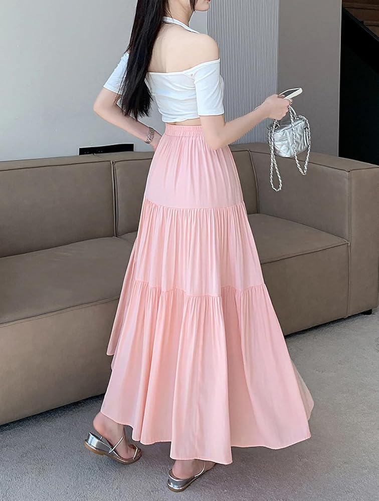 Amazon.com: Women's Pleated Tiered Maxi Skirts A-Line