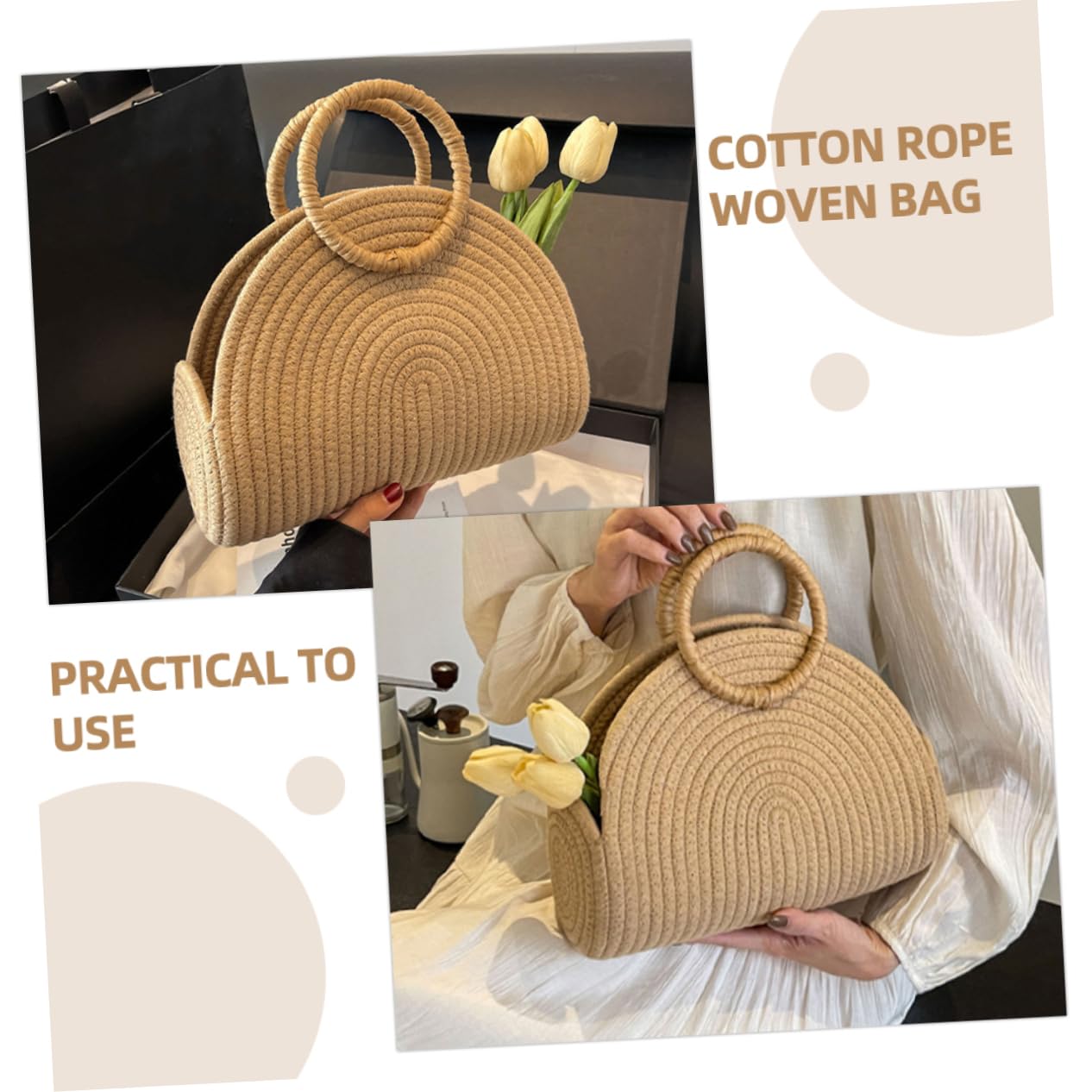 BESPORTBLE Borsa in Corda di Cotone Intrecciata a Mano, Borsa da Spiaggia Capiente Stile Rustico Trama Delicata, per Picnic e Shopping
