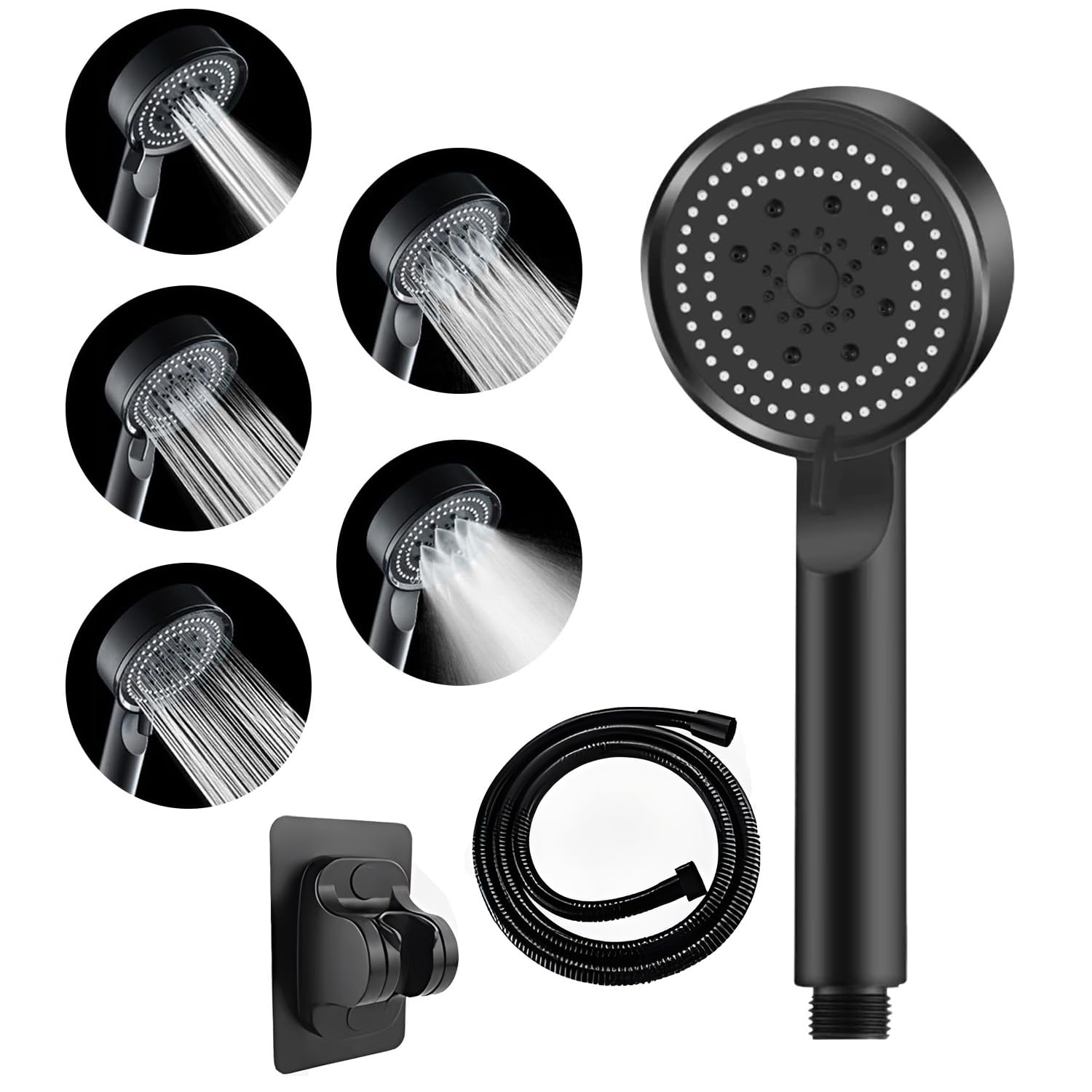 X springHand Shower Head, 5 Spray Modes Handheld Shower Head with Anti-Clog Nozzles, High Pressure Shower Heads with 1.5m Hose and Holder, Detachable Water Saving Shower Head for Bathroom (Black)