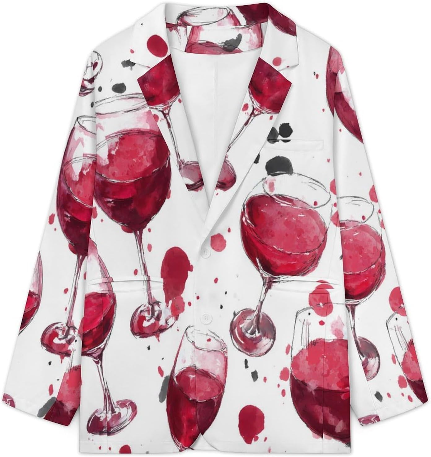 Watercolor Wine Glasses Mens Blazer Two Button Suit Jacket 6XL