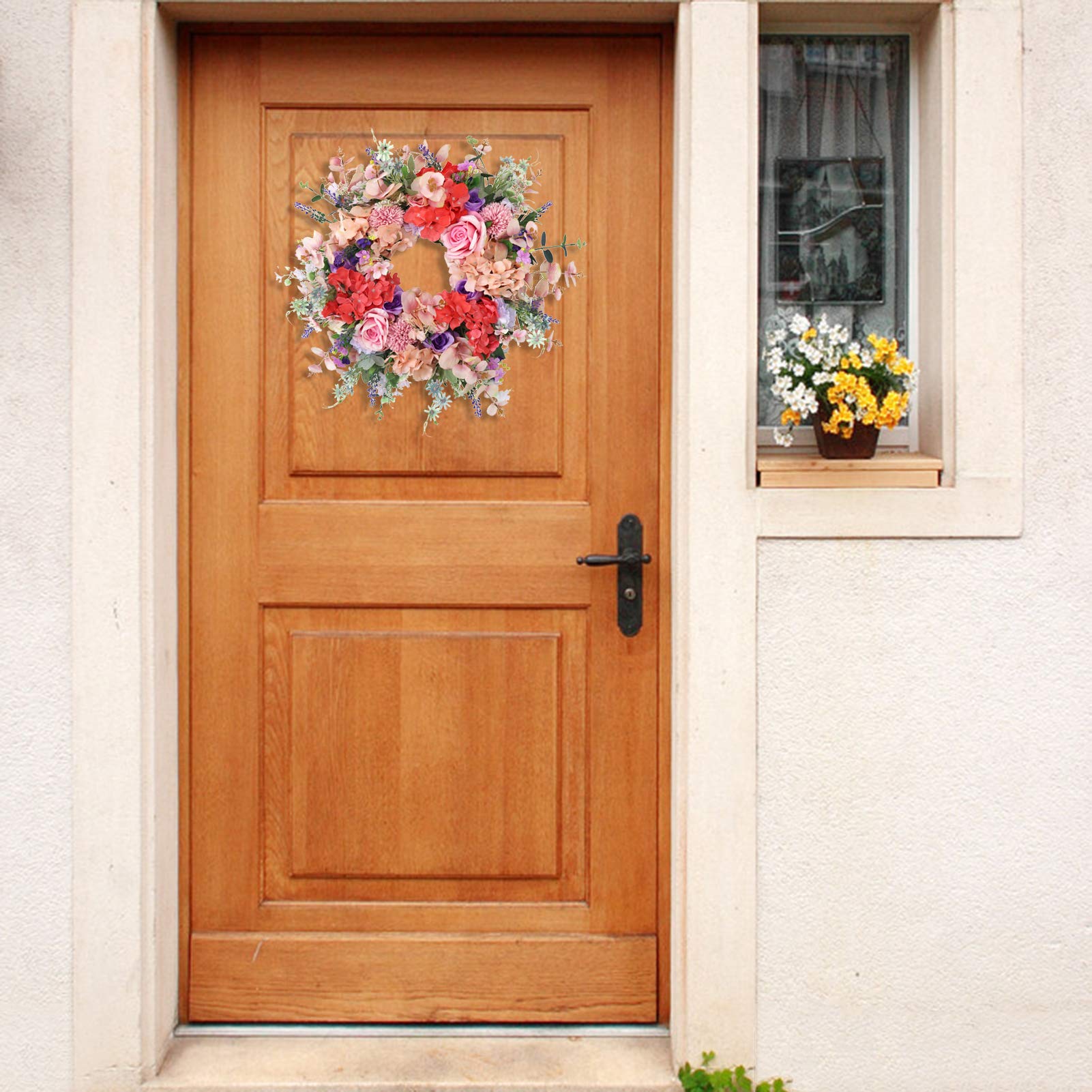 Türkranz LIU- Frühling Sommer Bunte Kranz Künstliche Rose Hortensie Kranz Für Haustür Wandfenster Geburtstag Hochzeit Holiday Party Decor