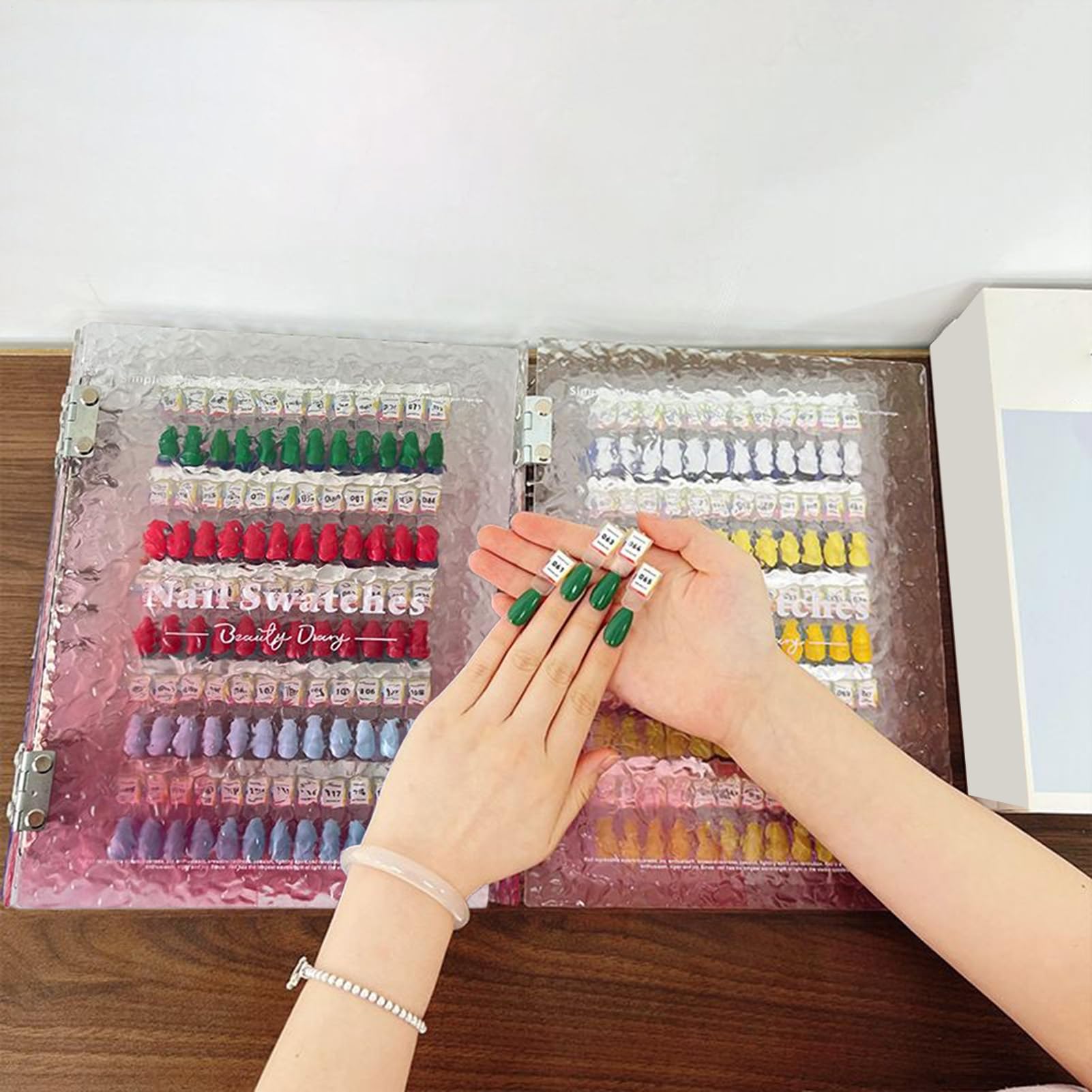 Wzornik paznokci Segregator Na Akcesoria Do Manicure Z Półką | Akrylowa Magnetyczna Książka Kolorów Paznokci Ekspozycja próbek na półce dla manicurzystek i