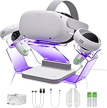 Joso Charging Dock with LED Light for Oculus Quest 2, Charging Station with 2 Rechargeable Batteries for Meta Oculus Quest 2 Accessories, Fit Elite Strap, VR Quest Holder Stand & Controller Mount