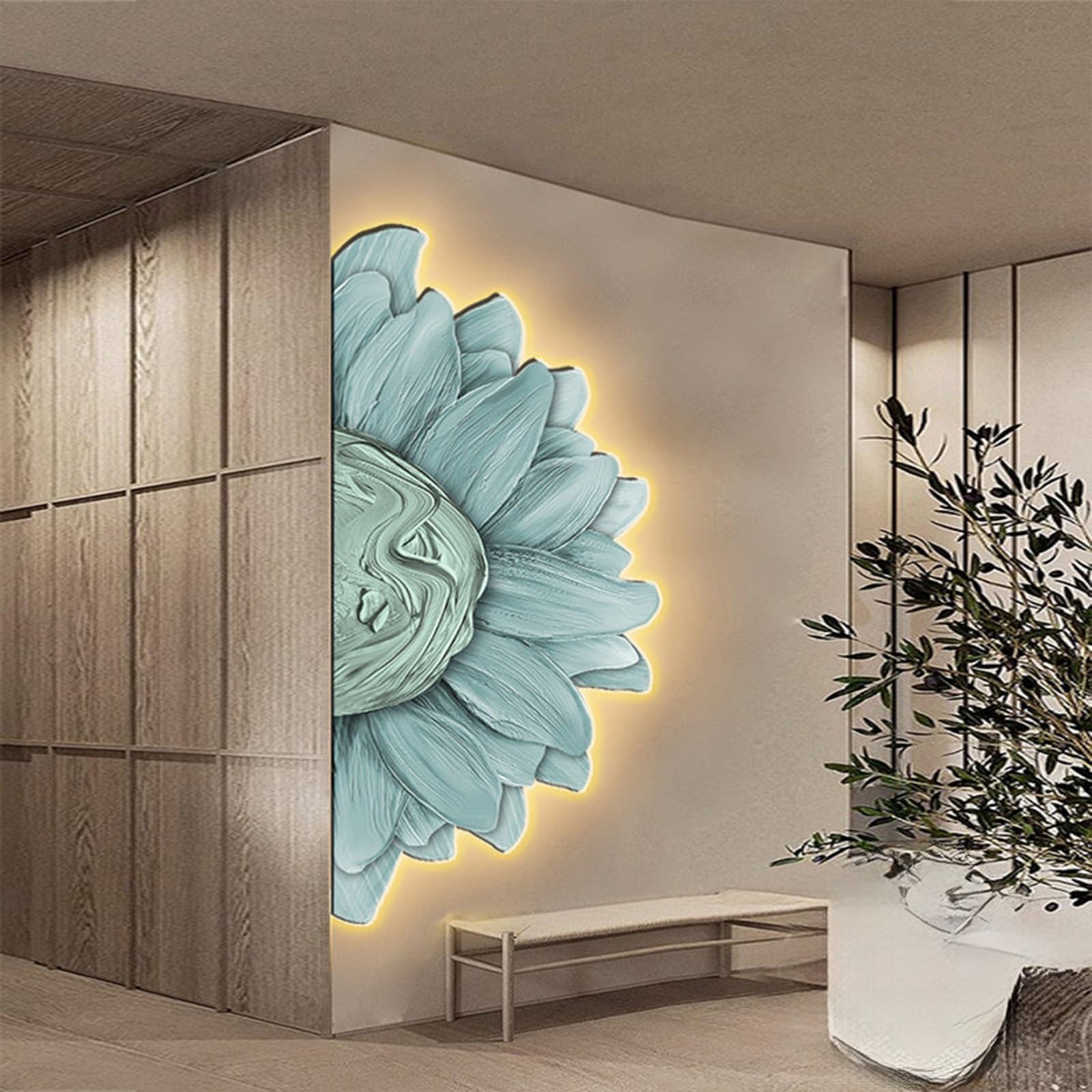 Tableau LED salon et entrée : fleur tournesol 3D pour une lumière ambiante moderne en 120cm
